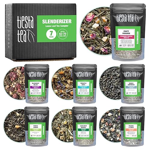 Tiesta Tea - 7 Green Teas Dry Flight Sampler, Loose Leaf, Medium Caffeine Hot & Iced Tea, Premium Green Tea Blends, 7 Resealable Sample Pouches