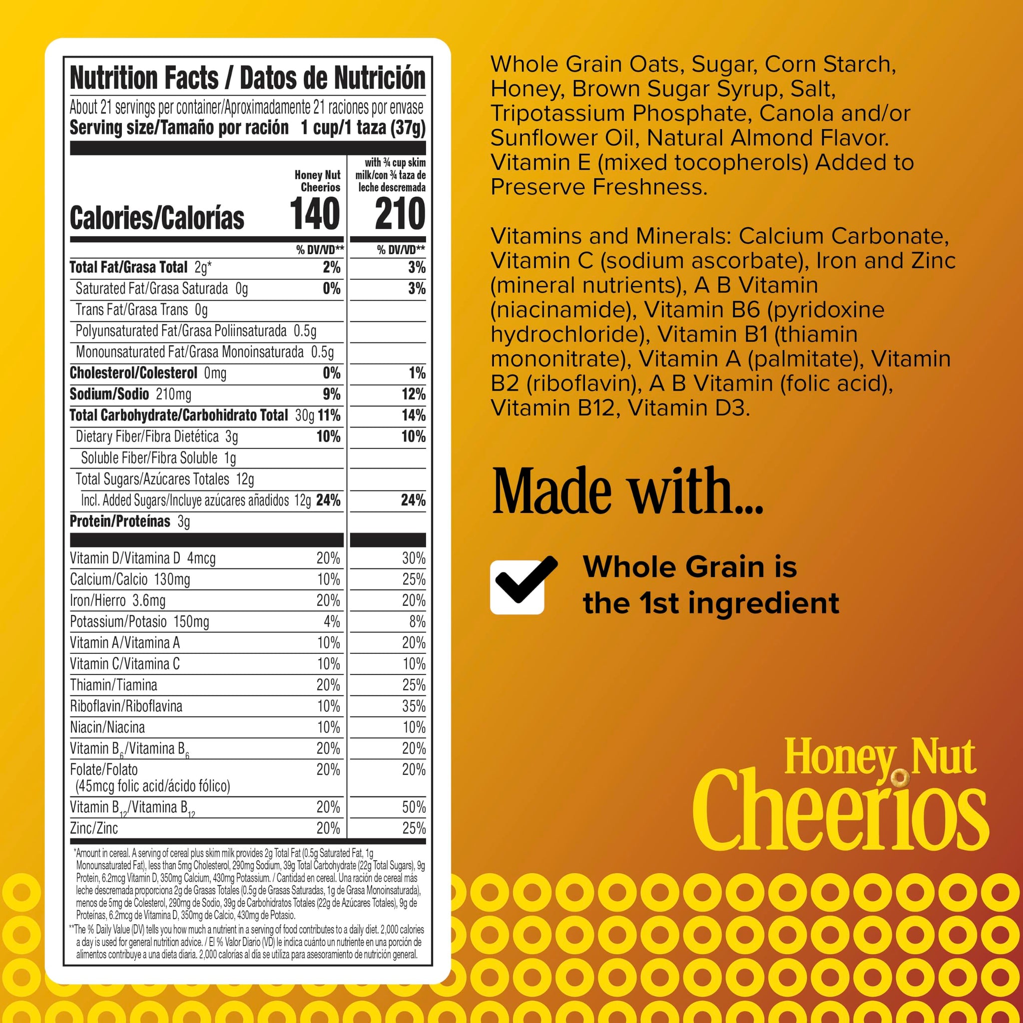 Honey Nut Cheerios, Heart Healthy Gluten Free Breakfast Cereal with Whole Grain Oats, Giant Size, 27.2 oz