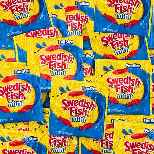 Candykrave Swidish Fish Mini Soft and Chewy Fun Size Candy Variety Pack, Bulk Gummy Candy Individually Wrapped, 1Pound (35 Count).