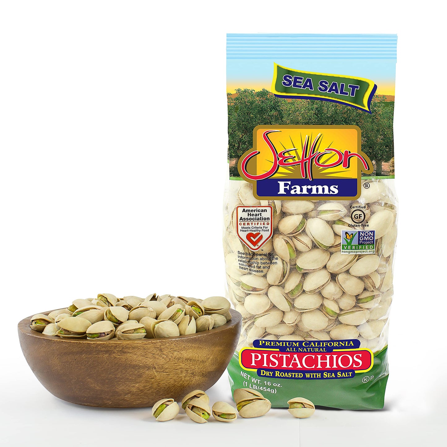 Setton Farms Dry Roasted and Salted Pistachios, Premium California In Shell Pistachios, 1 pound Bag (16 Ounce), Certified Non-GMO, Gluten Free, Vegan