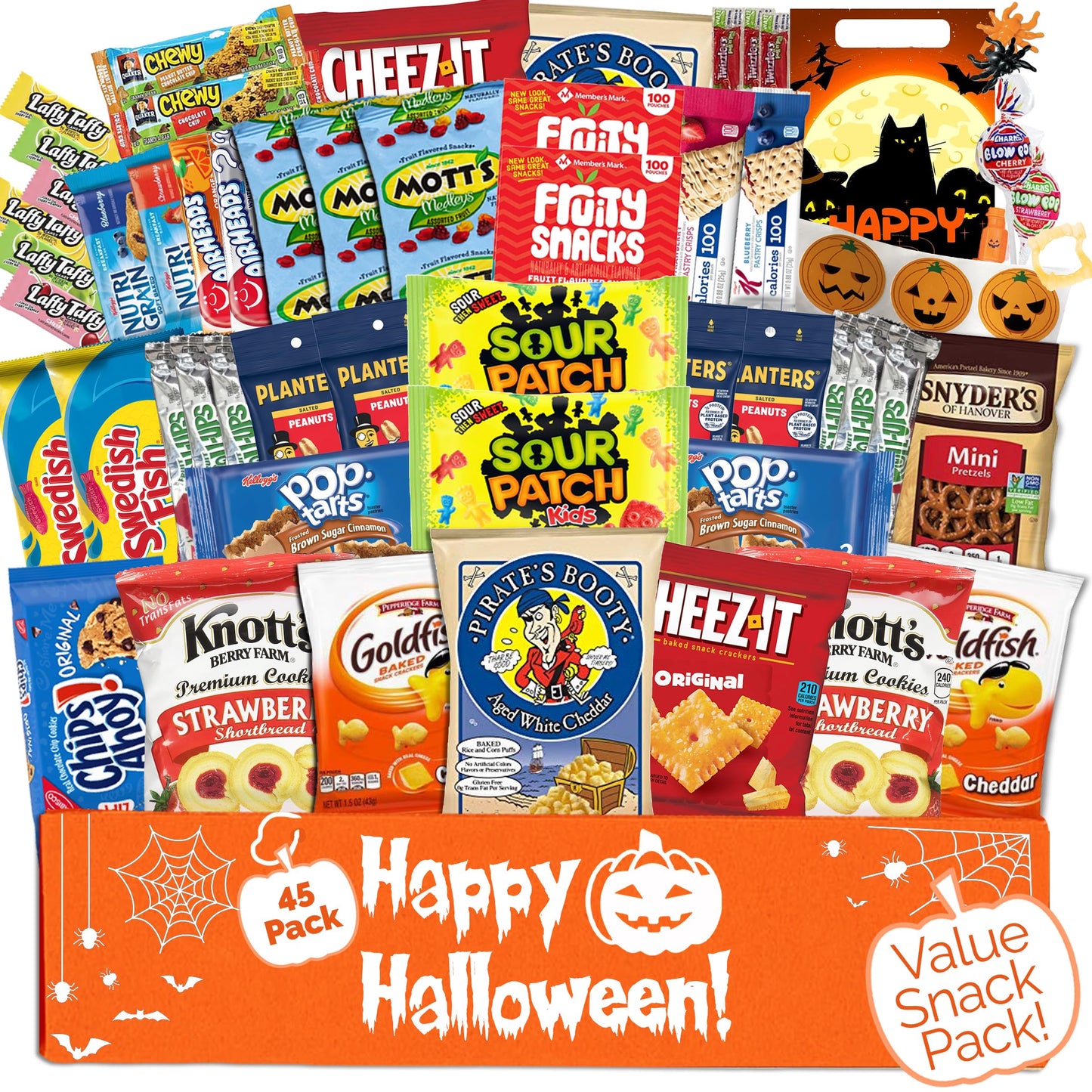 Halloween Snack Box with Candy, Cookies, Bars, Snacks and Toys (45 Count) - Fun Halloween Care Package for College Students, Kids & Teens, Trick or