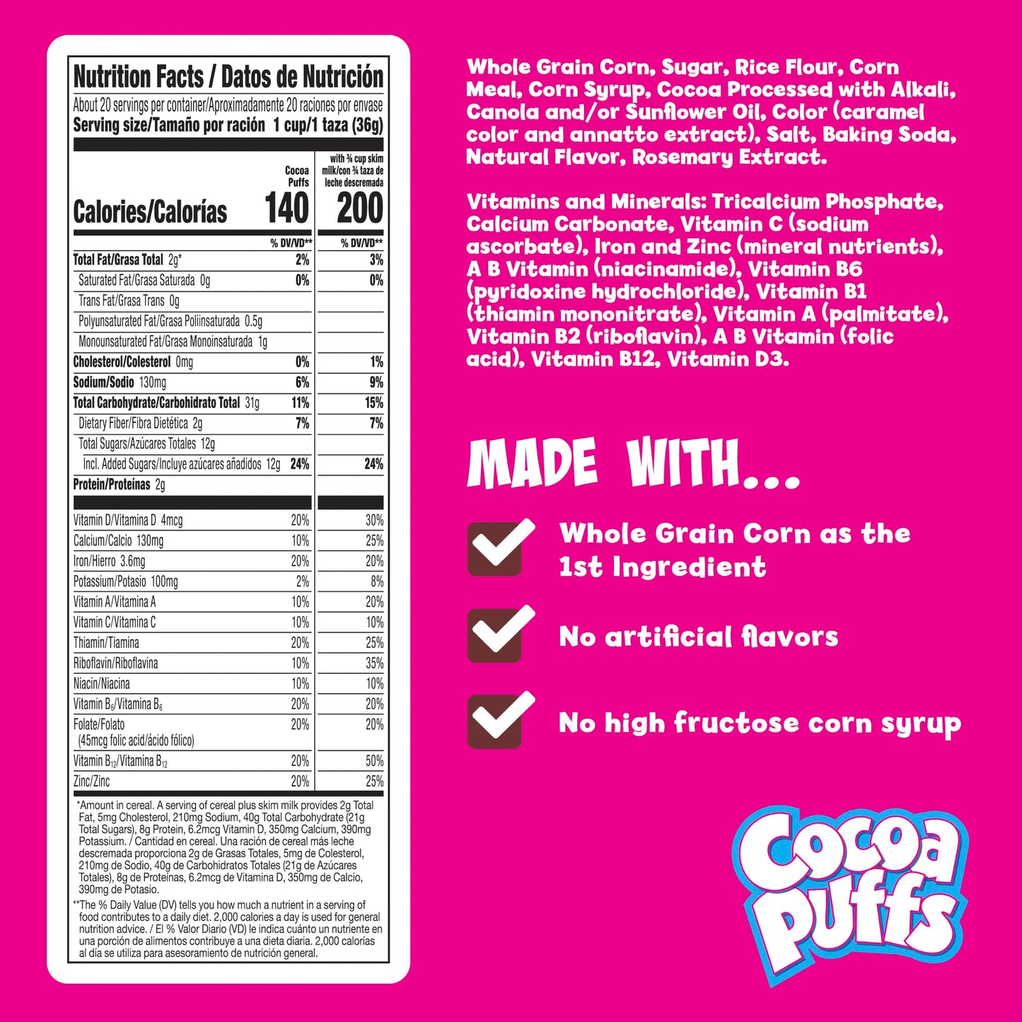 Cocoa Puffs, Chocolate Breakfast Cereal with Whole Grains, Giant Size, 25.8 oz