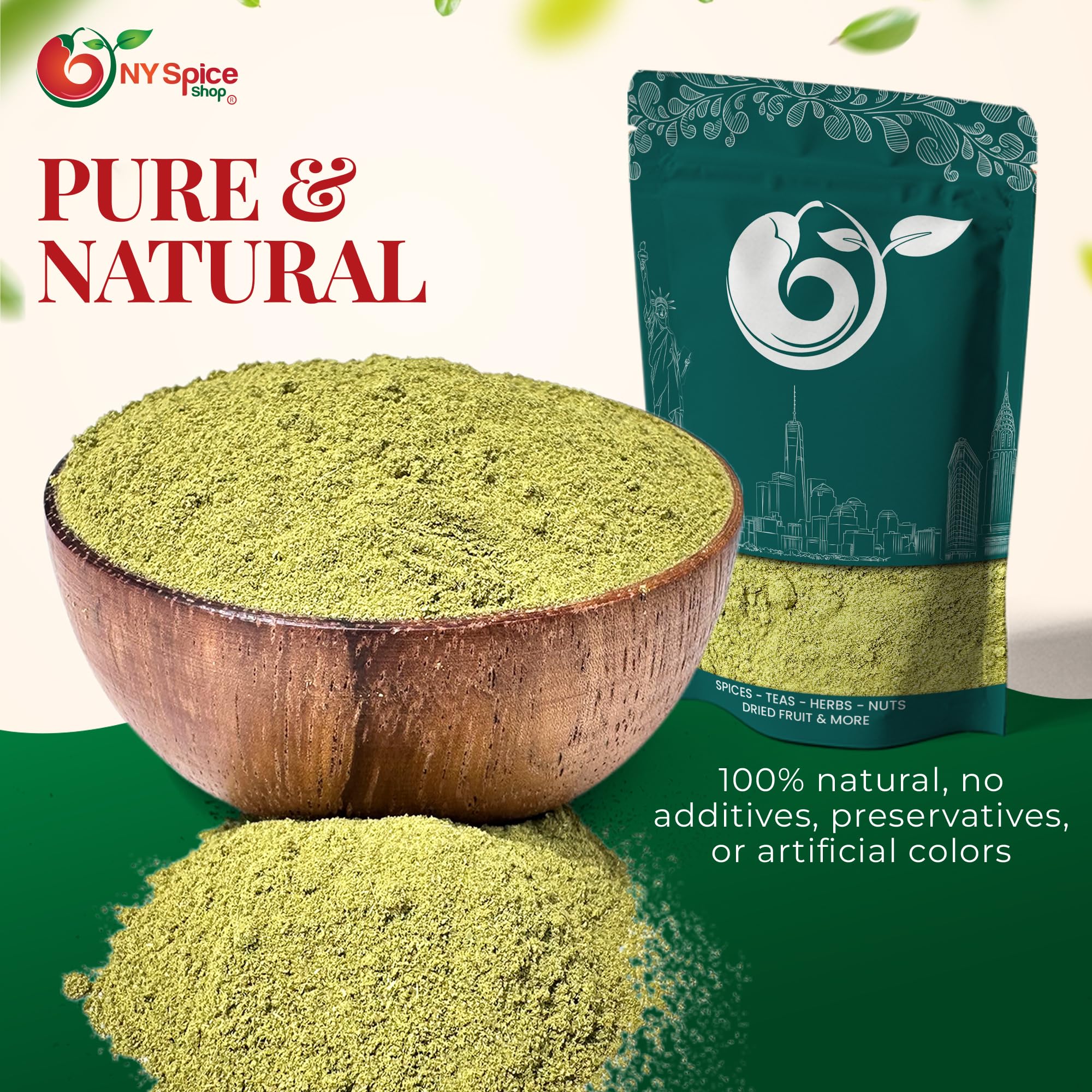 NY Spice Shop Ground Makrut Lime Leaves - 1 Pound Finely Kaffir Leaves Powder - Kaffir Leaf Fresh - Makrut Pepper Seasoning