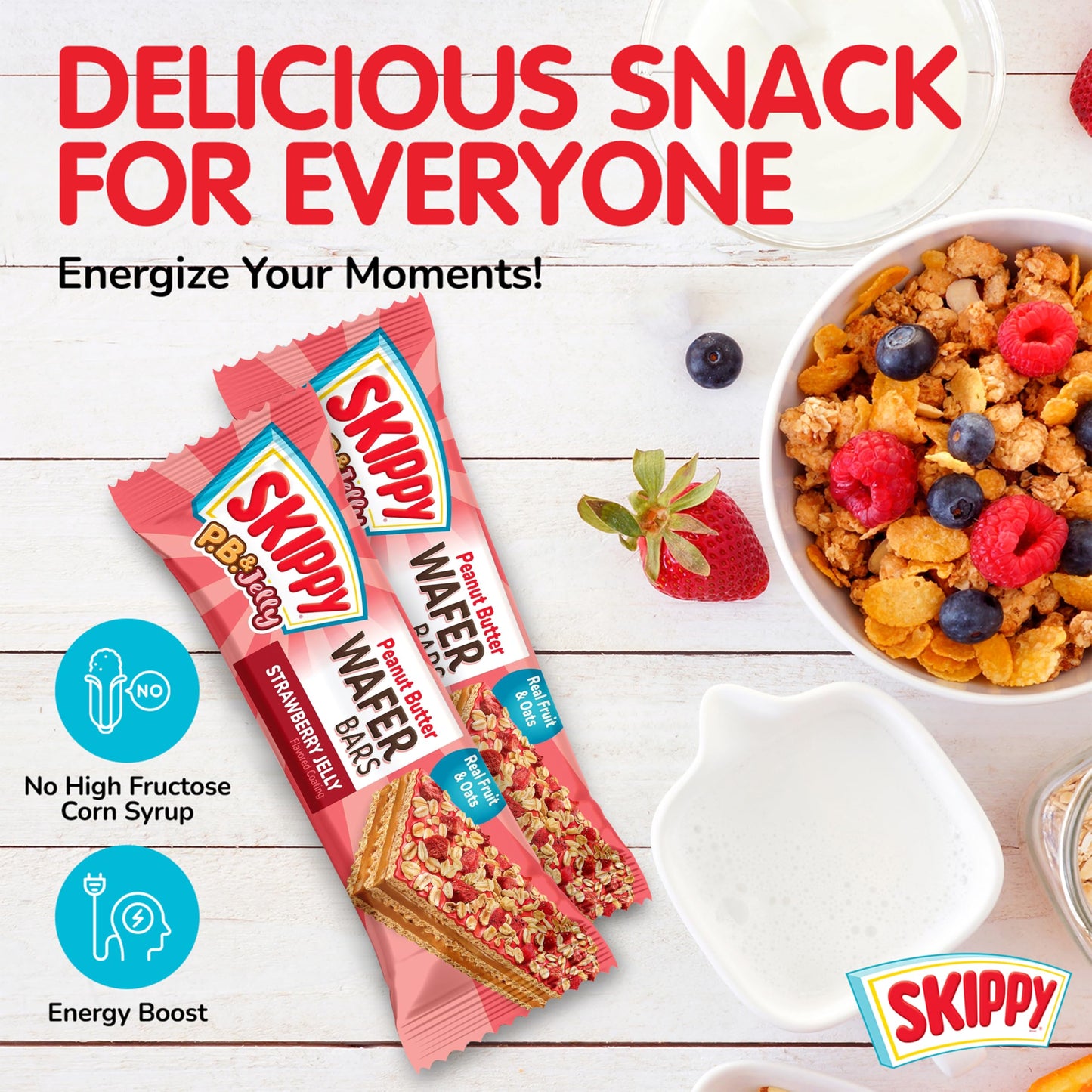 SKIPPY P.B. & Jelly Wafer Bars, Strawberry Jelly Flavor, Real Fruit & Oats, 6 Individually Wrapped Bars (7.8 oz)