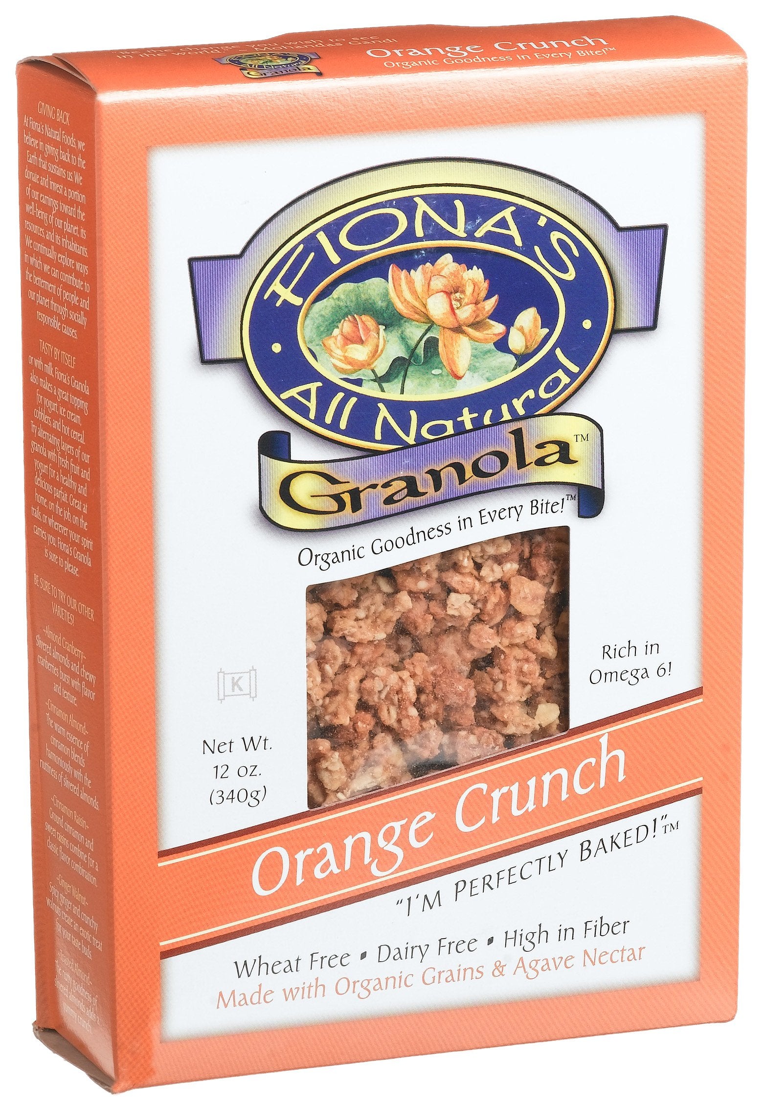 Fiona's All Natural Granola, Organic Orange Crunch, Wheat-Free, 12-Ounce Boxes (Pack of 6)