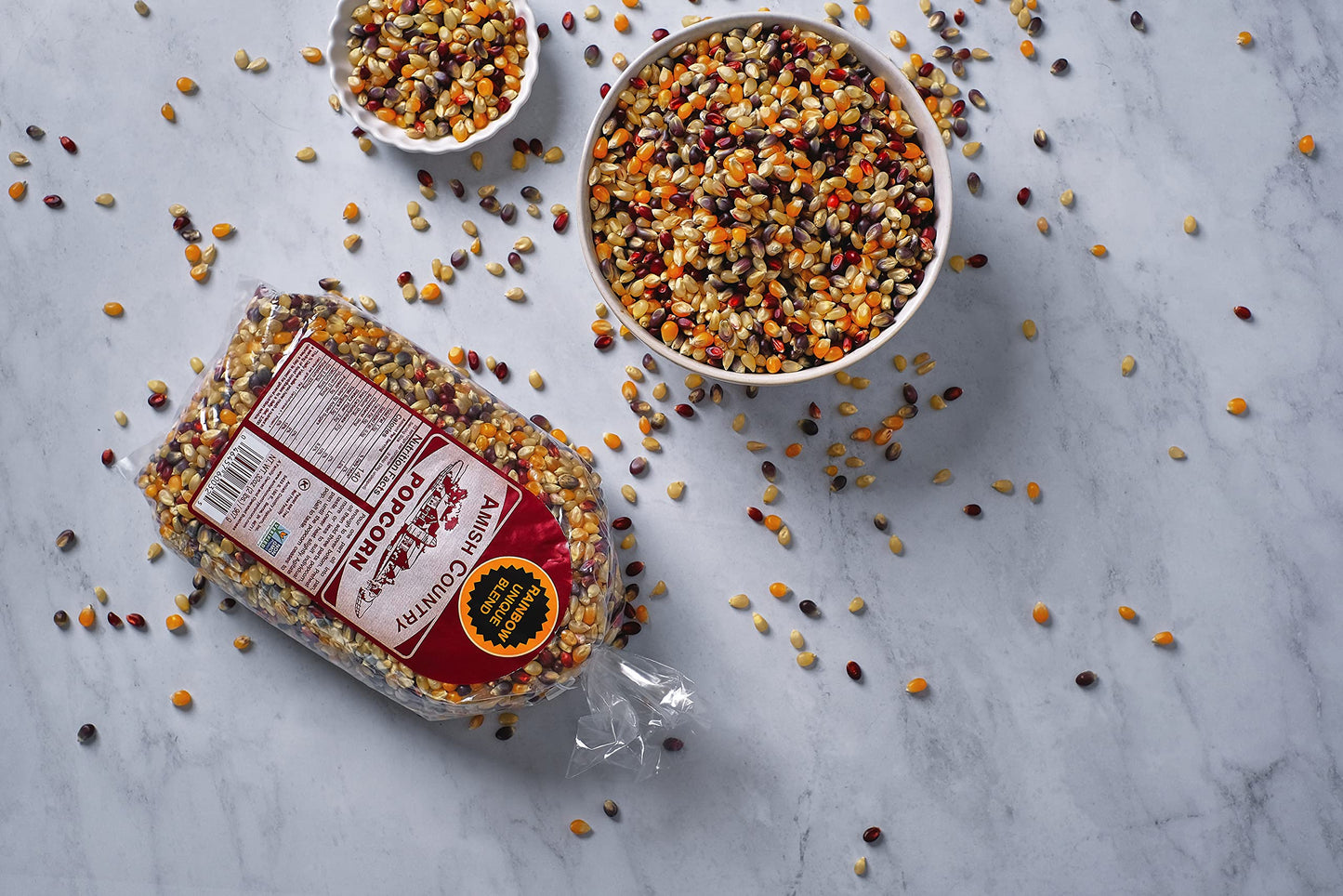 Amish Country Popcorn | 2-2lb Bag Gift Set - Medium Yellow and Rainbow with Ballpark Buttersalt | Old Fashioned, Non-GMO and Gluten Free