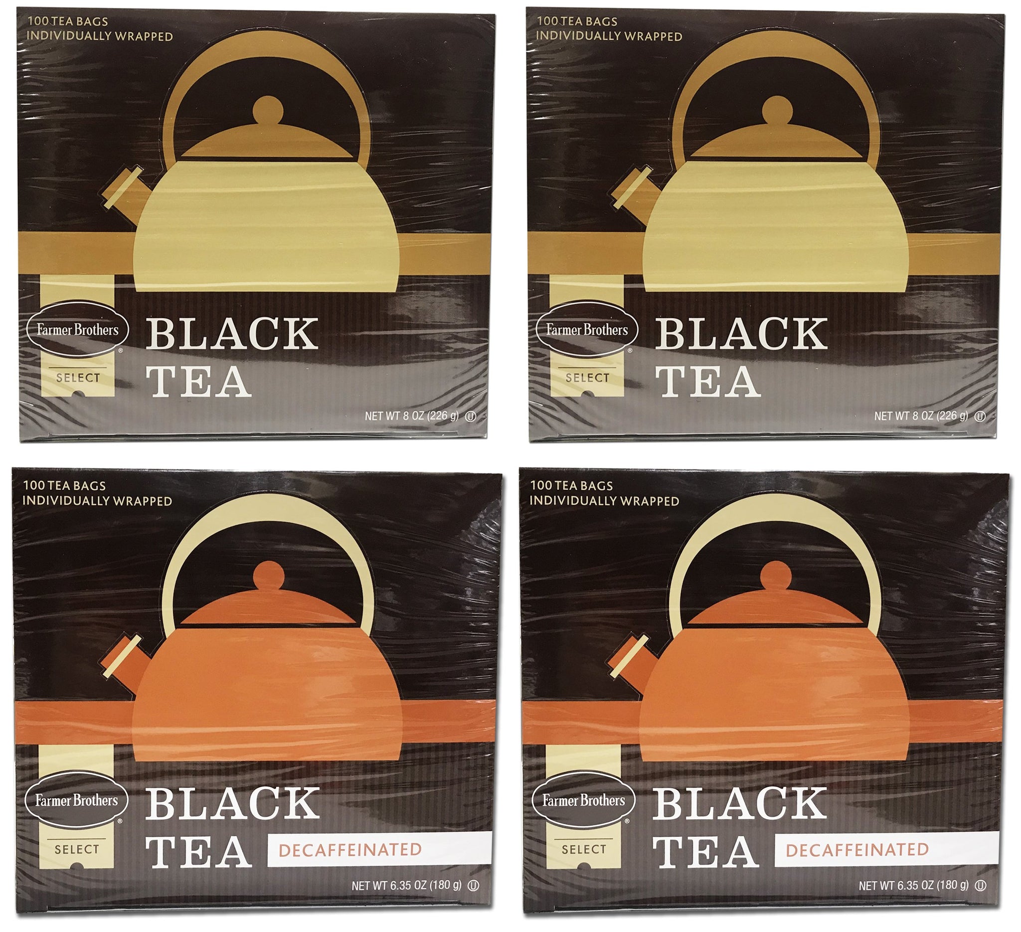 Farmer Brothers Black Tea Combo: 2 Boxes Regular (200 tea bags) & 2 Boxes Decaf (200 tea bags)