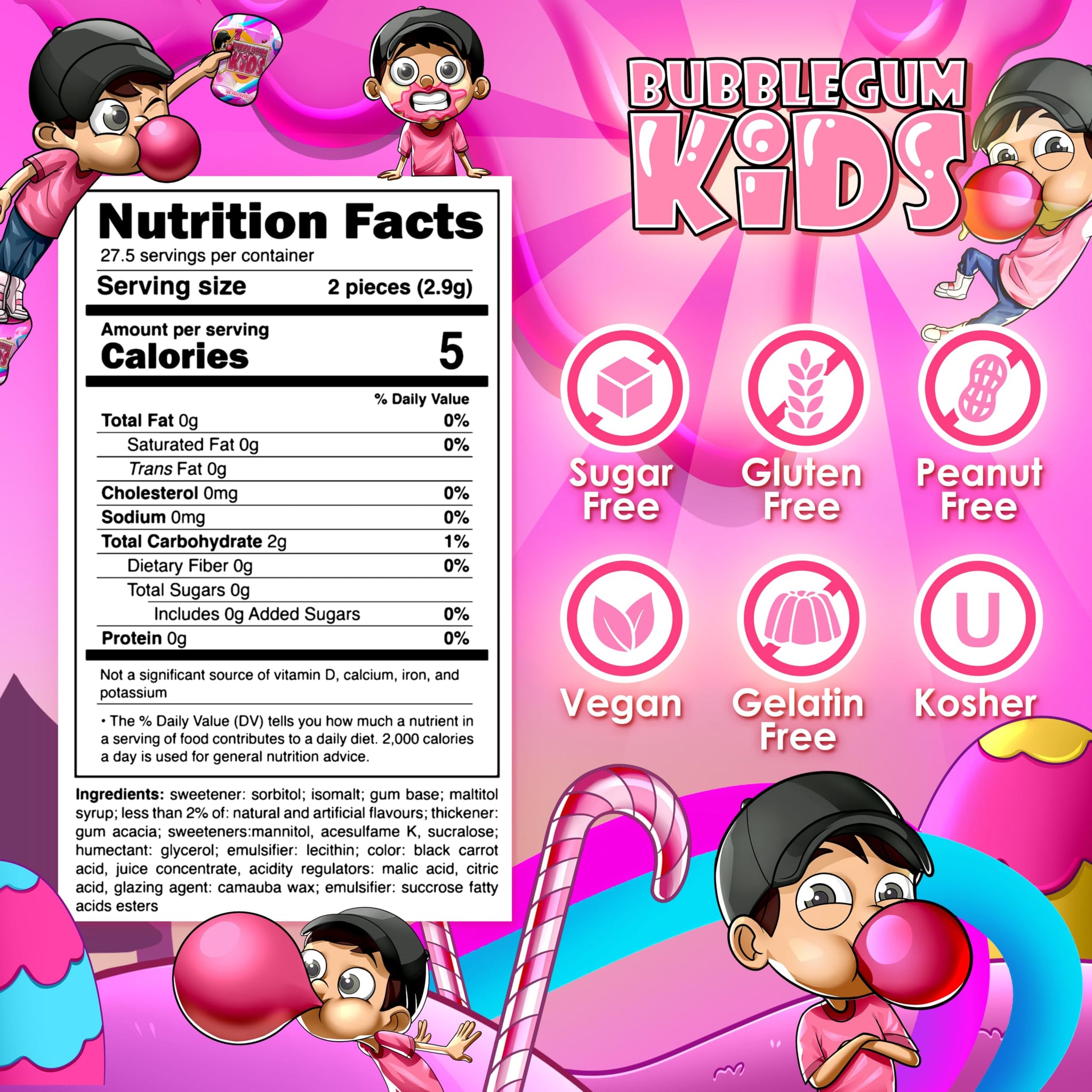 Bubblegum Kids Original Blend Sugar Free Gum | Classic Bubblegum Flavor, Sugarless Gum with Xylitol | Vegan, Low Calorie Candy for Kids & Adults |