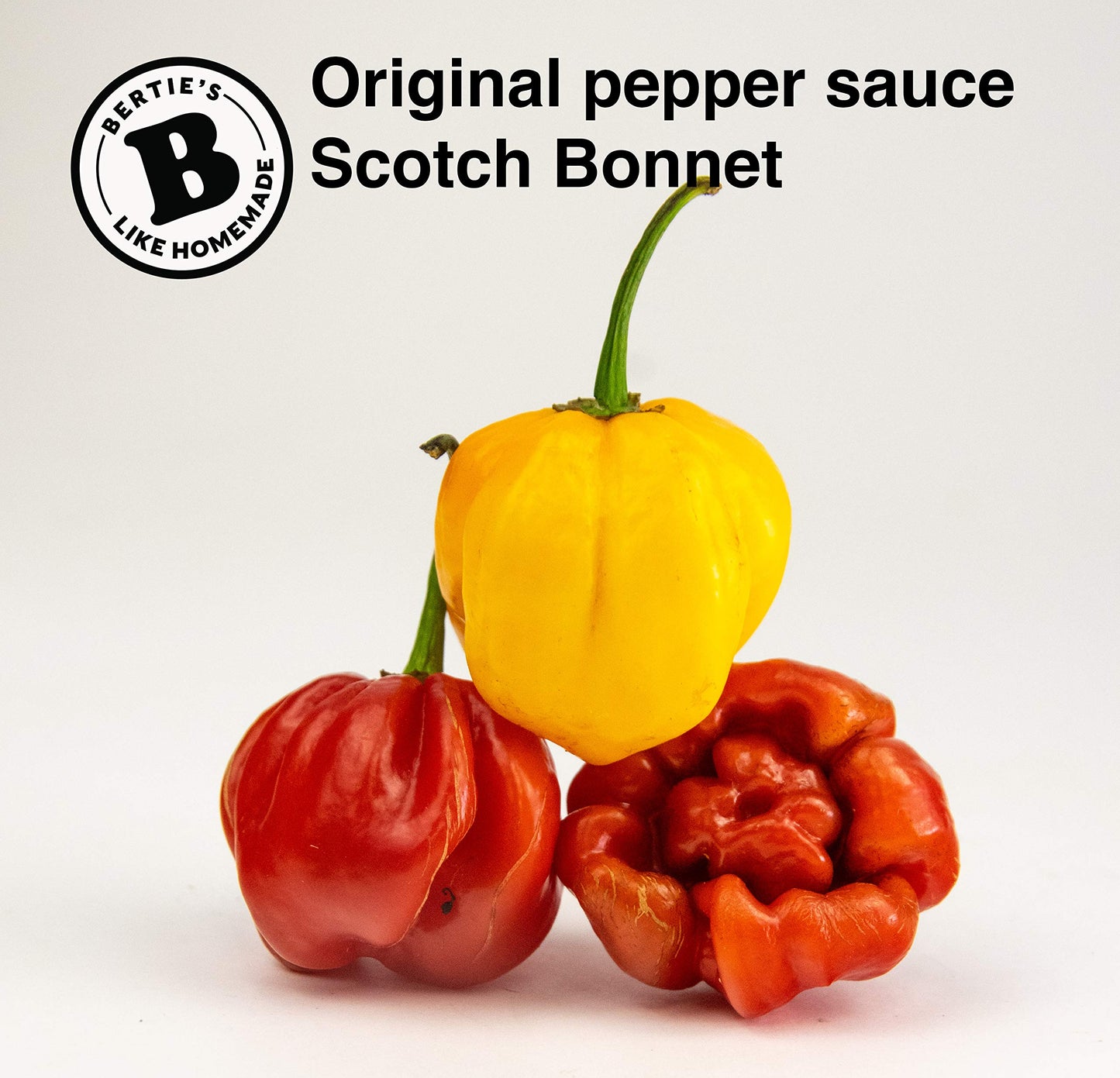 Bertie's Original Pepper Sauce (10 Oz/300ml) | Great Flavour And Heat | Made With Fresh Trinidad Moruga Red And Scotch Bonnet Yellow Peppers | Tastes