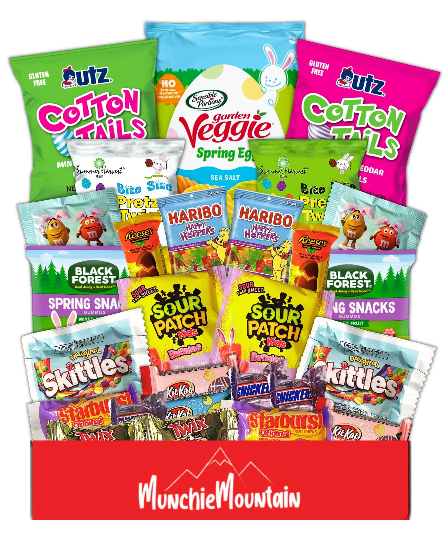 Munchie Mountain Limited Edition 40-Count Easter Care Package and Box of Easter Candy for classrooms, friends, family, grandkids, college students