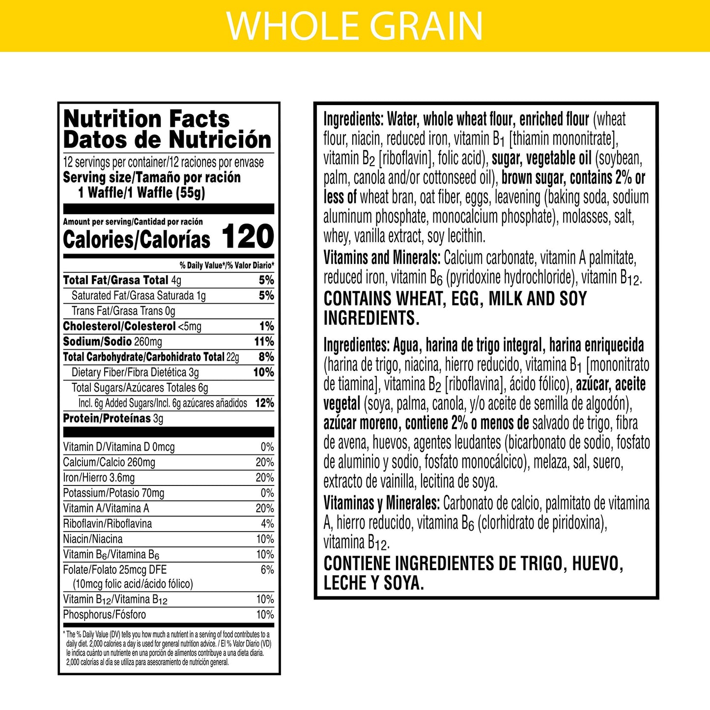 Eggo Thick and Fluffy Frozen Waffles, Frozen Breakfast, Whole Grain Waffles, Original, 23.2oz Box (12 Waffles)
