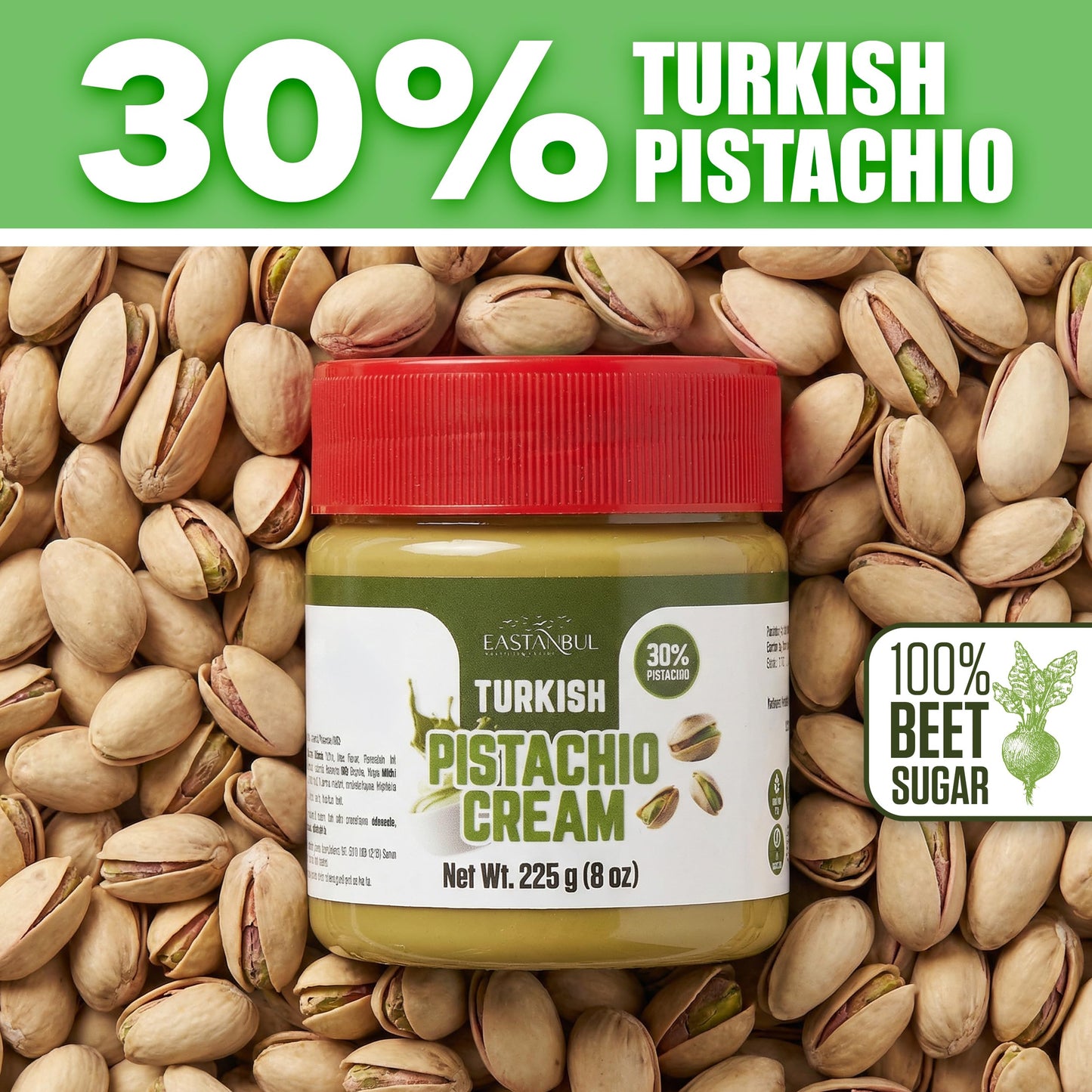 Eastanbul Pistachio Cream, 8oz, Pistachio Butter, Turkish Cream Spread for Dubai Chocolate Bar Kit, Perfect Paste for Dubai Chocolate Bar, Luxurious
