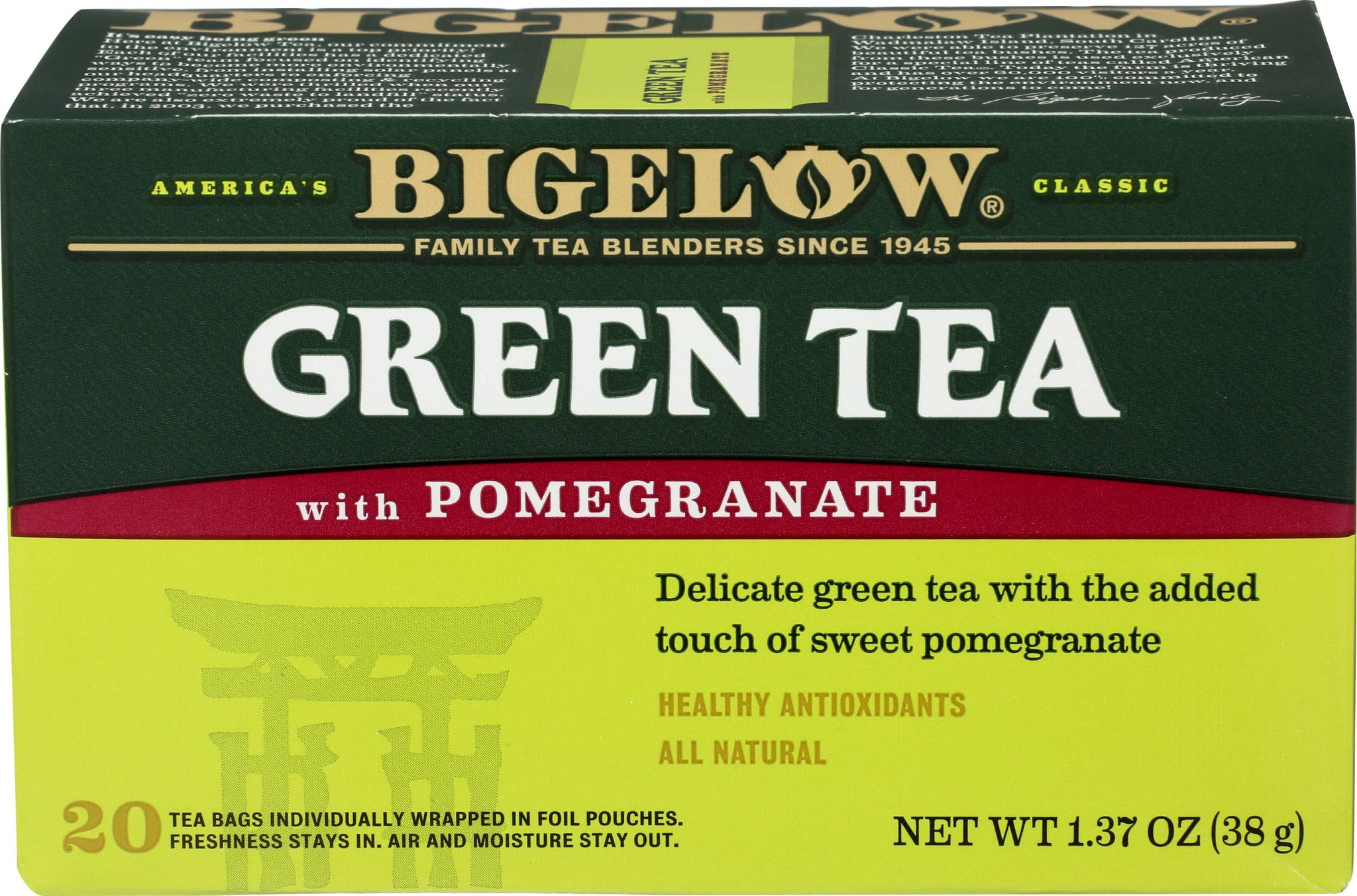 Bigelow Tea Green with Pomegranate 20 Bags (Pack of 3)