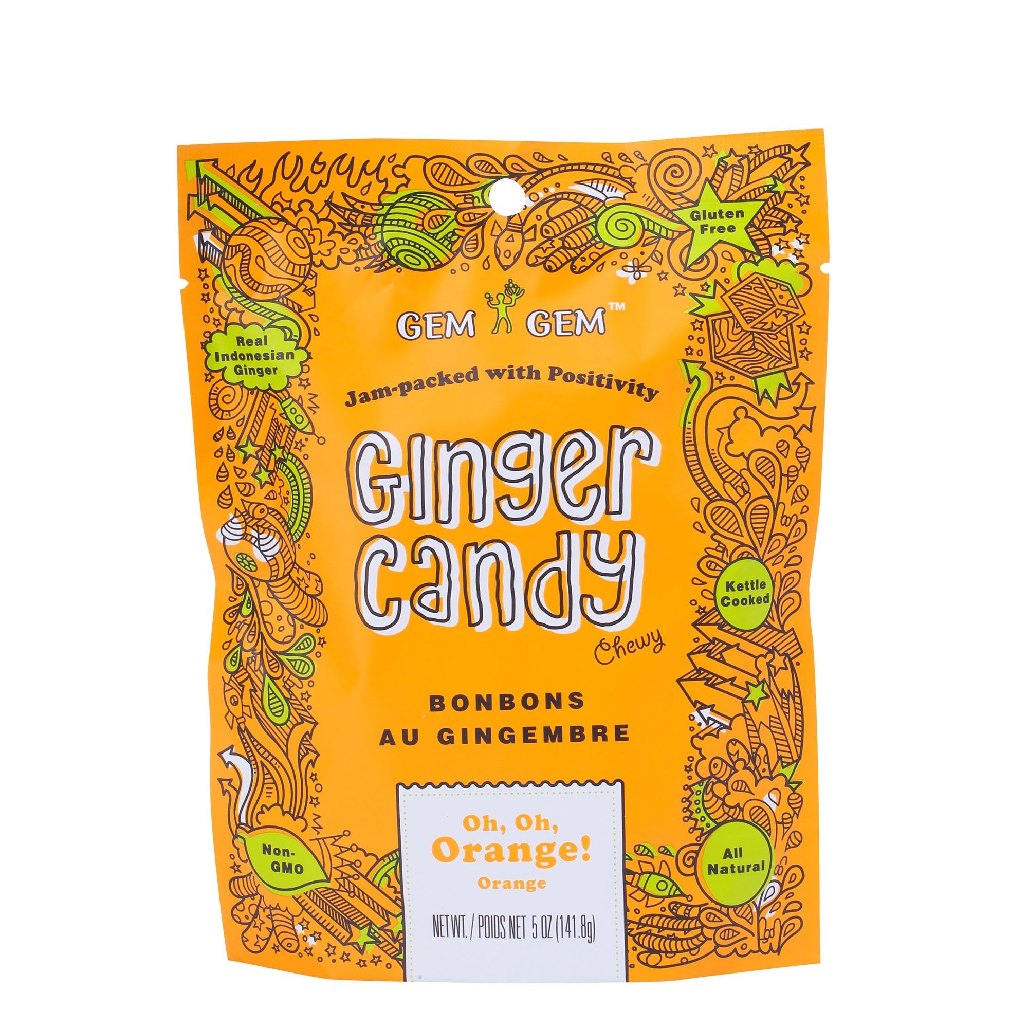 Gem Gem Ginger Candy Chewy Ginger Chews (Orange, 5.0oz, Pack of 3)
