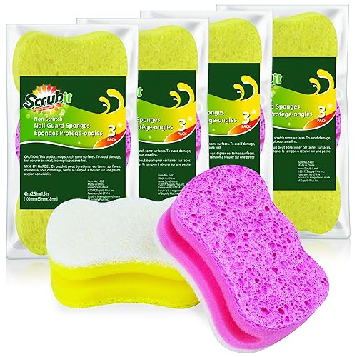 Scrub Sponge by Scrubit -Multipurpose Cellulose Cleaning Sponges with Non Scratch Scouring Pad for Dishes, Pots, Pans, Glass Cooktop - Super Absorbent