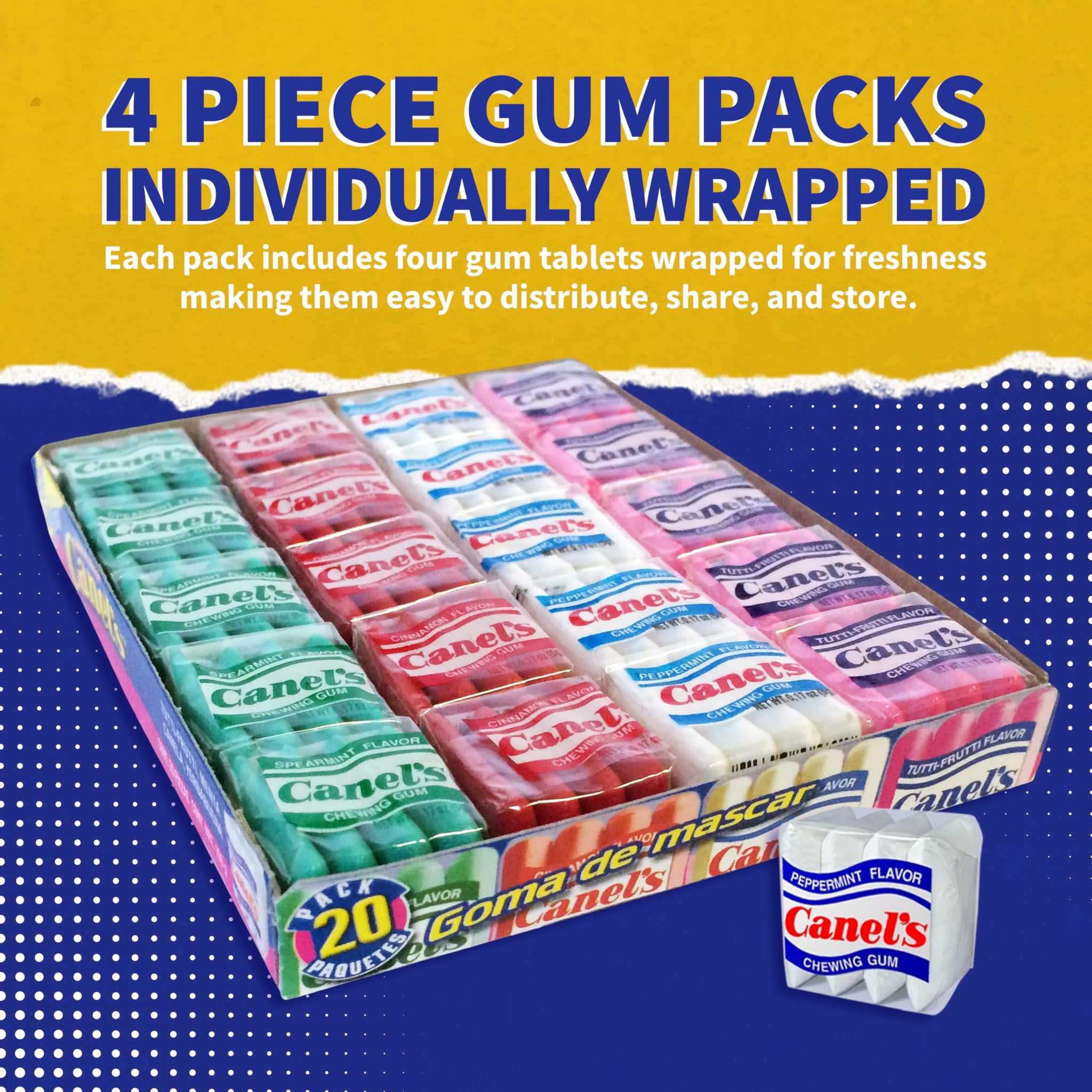 Canel’s Assorted Chewing Gum, 4 Piece Packs in Original Flavors, for Parties and Candy Bars, 60 Count (Pack of 1)