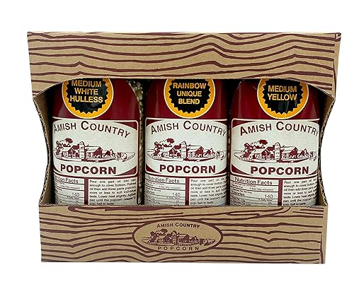 Amish Country Popcorn | 3-1lb Bag Gift Set - Medium White, Medium Yellow and Rainbow Popcorn Kernels | Old Fashioned, Non-GMO and Gluten Free