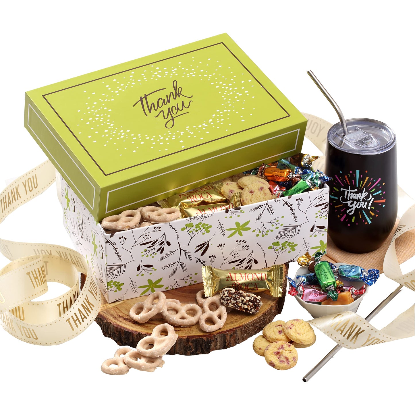 Broadway Basketeers Thank You Chocolate and Sweets Gift Box with a large 16oz. Insulated Thank You Gift Mug Express Your Wishes with This Fun Filled