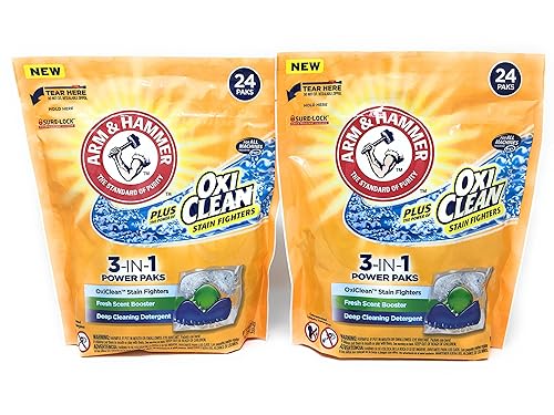 Arm & Hammer 3-IN-1 Laundry Detergent Power Paks, Fresh Scent with OxiClean, 24 ct (Pack of 2)