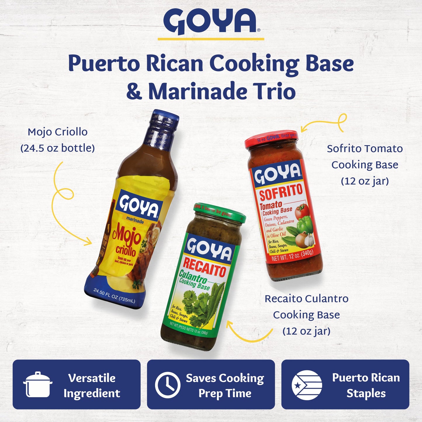 Goya Puerto Rican Cooking Base & Marinade Trio, Sofrito Seasoning, Criollo