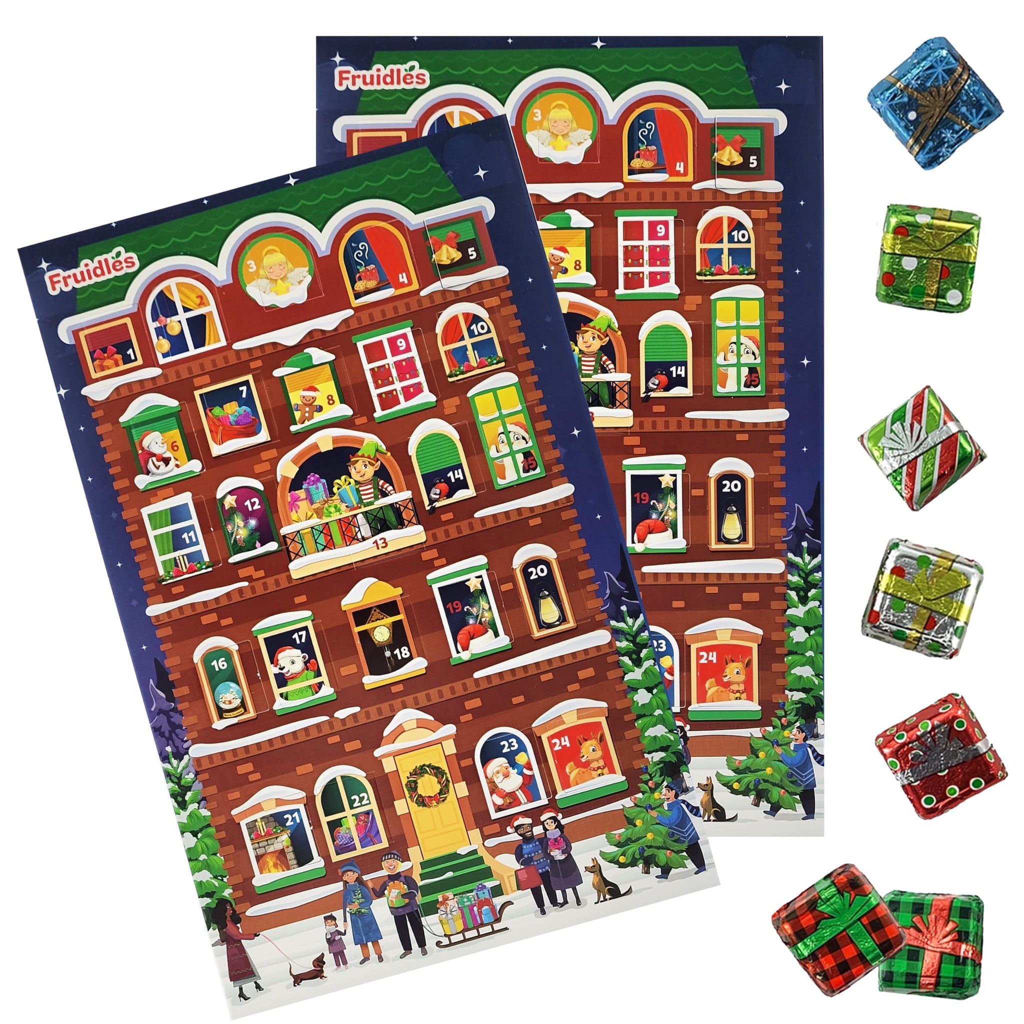 Fruidles Christmas Chocolate Advent Calendar, Christmas By the Creek, Christmas Calendar, 24 Pieces (2-Pack)