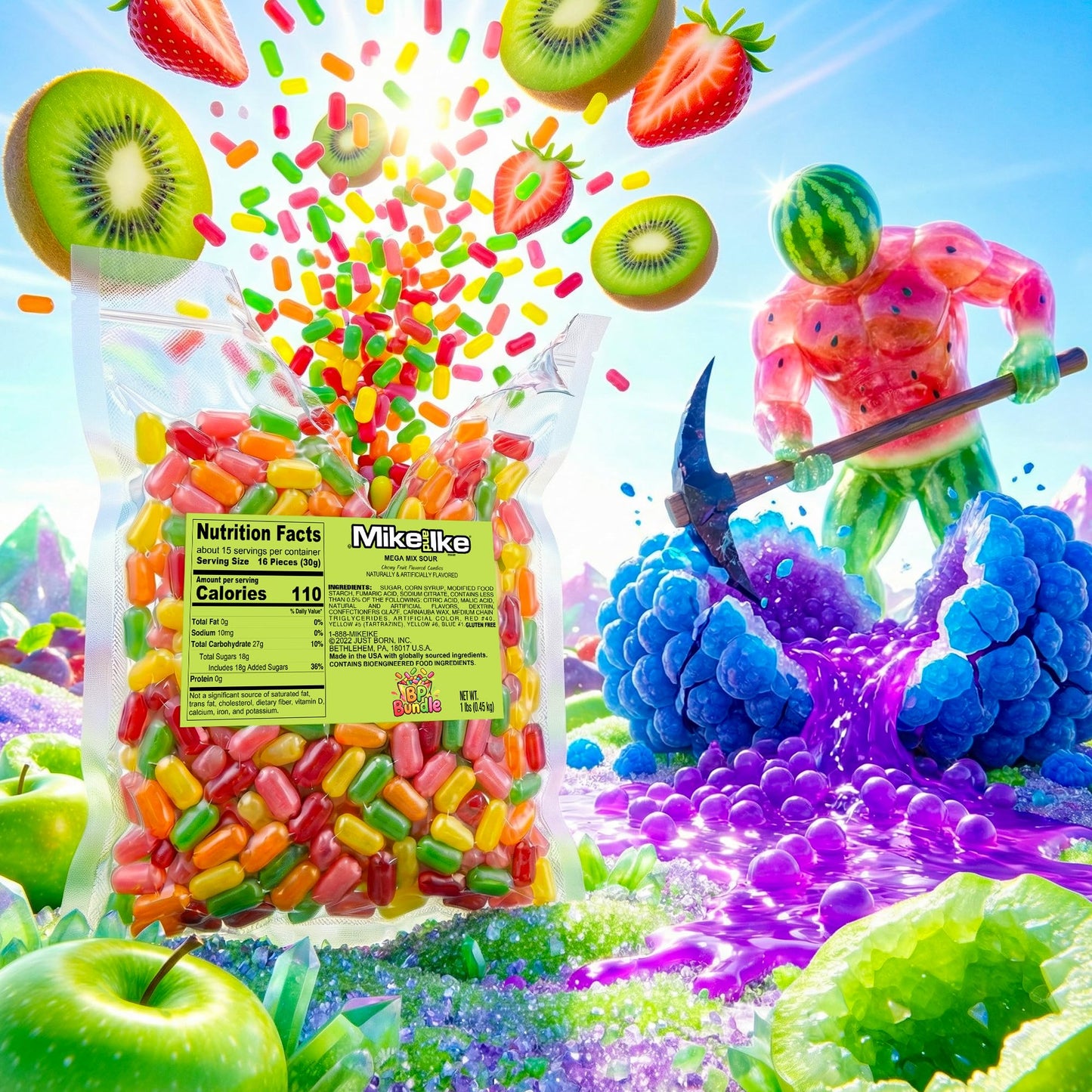 BP BUNDLE Mike And Ike Candy Sour Megamix | Mike And Ikes Bulk Bag | Assorted 10 Fruit Flavors (Watermelon,Strawberry,Lemon, Grapes,Apple, Strawberry