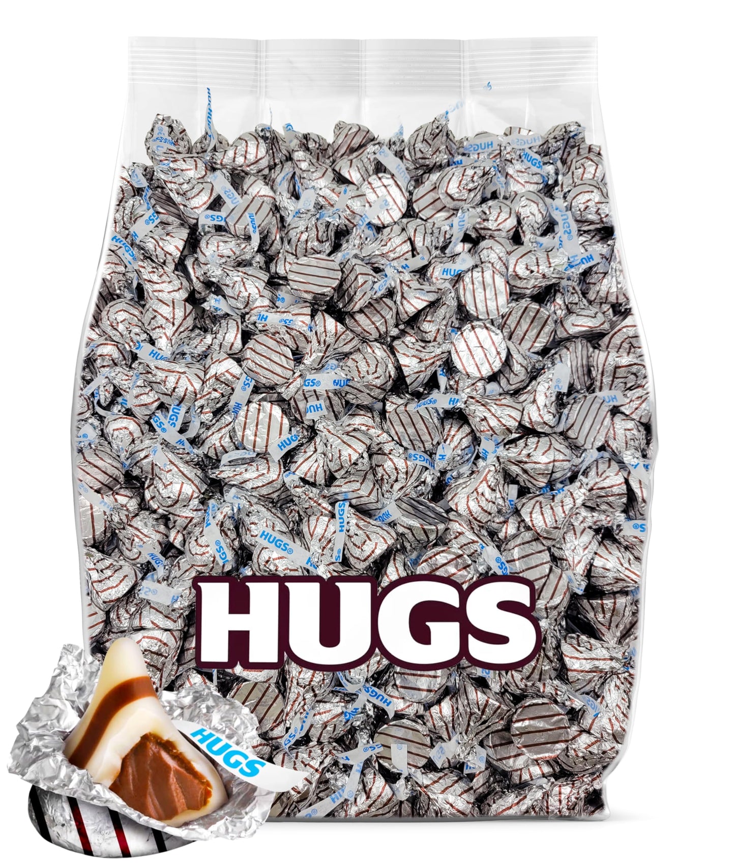 Hugs Bulk Candy 200 Pieces - Bulk Kisses Hugs Candy Individually Wrapped in Silver Foils - Milk Chocolate Candy for Party Favors, Wedding Favors