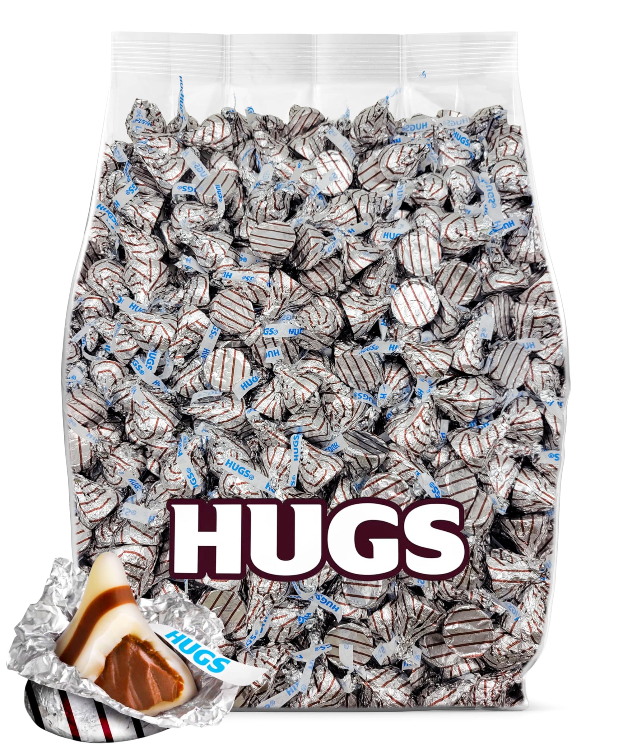 Hugs Bulk Candy 200 Pieces - Bulk Kisses Hugs Candy Individually Wrapped in Silver Foils - Milk Chocolate Candy for Party Favors, Wedding Favors