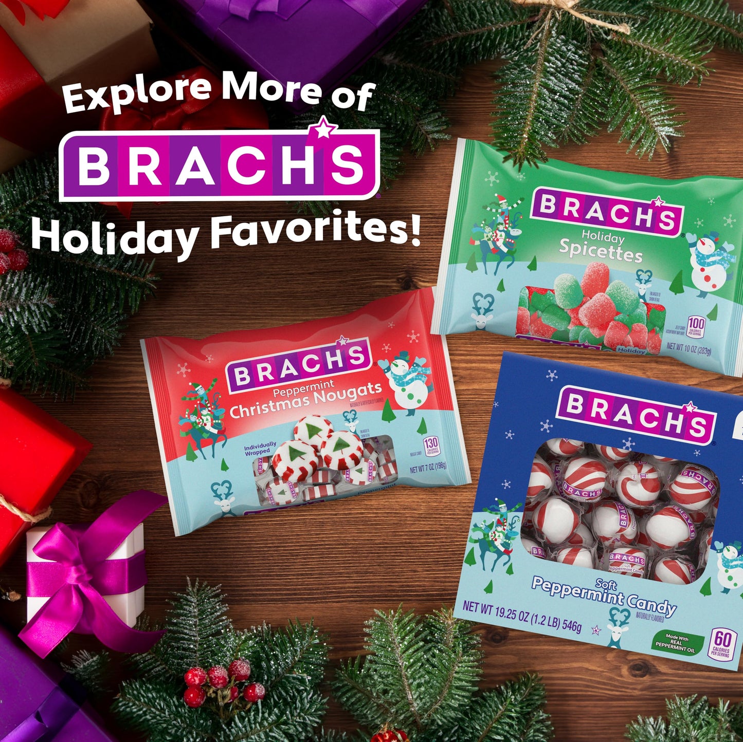Brach's Holiday Soft Peppermint Candy Tub, Individually Wrapped Mints, 19oz, 110 Pieces