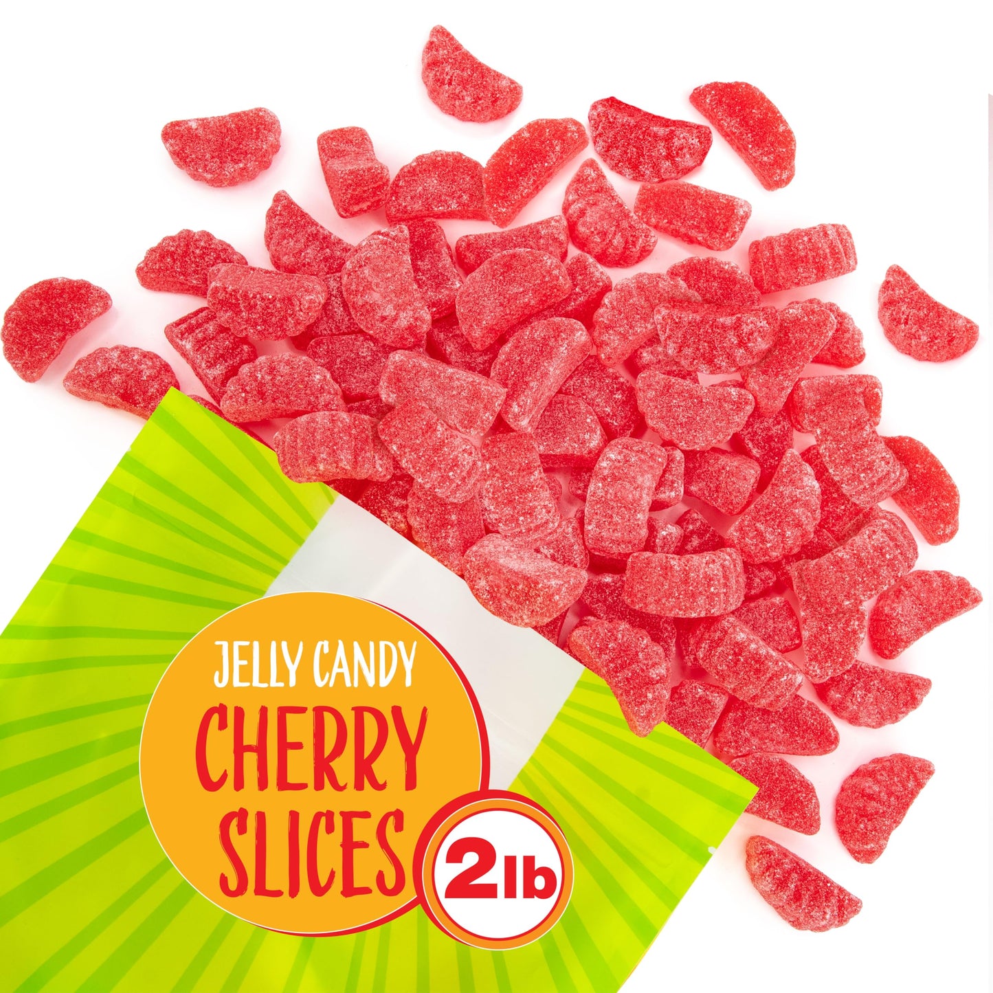 Cherry Slices Jelly Candy | 2 Pound Bag | Soft Sugar Dusted Fruit Slices with Classic Cherry Flavor | Fruit Jellies for Holiday Candy Buffets