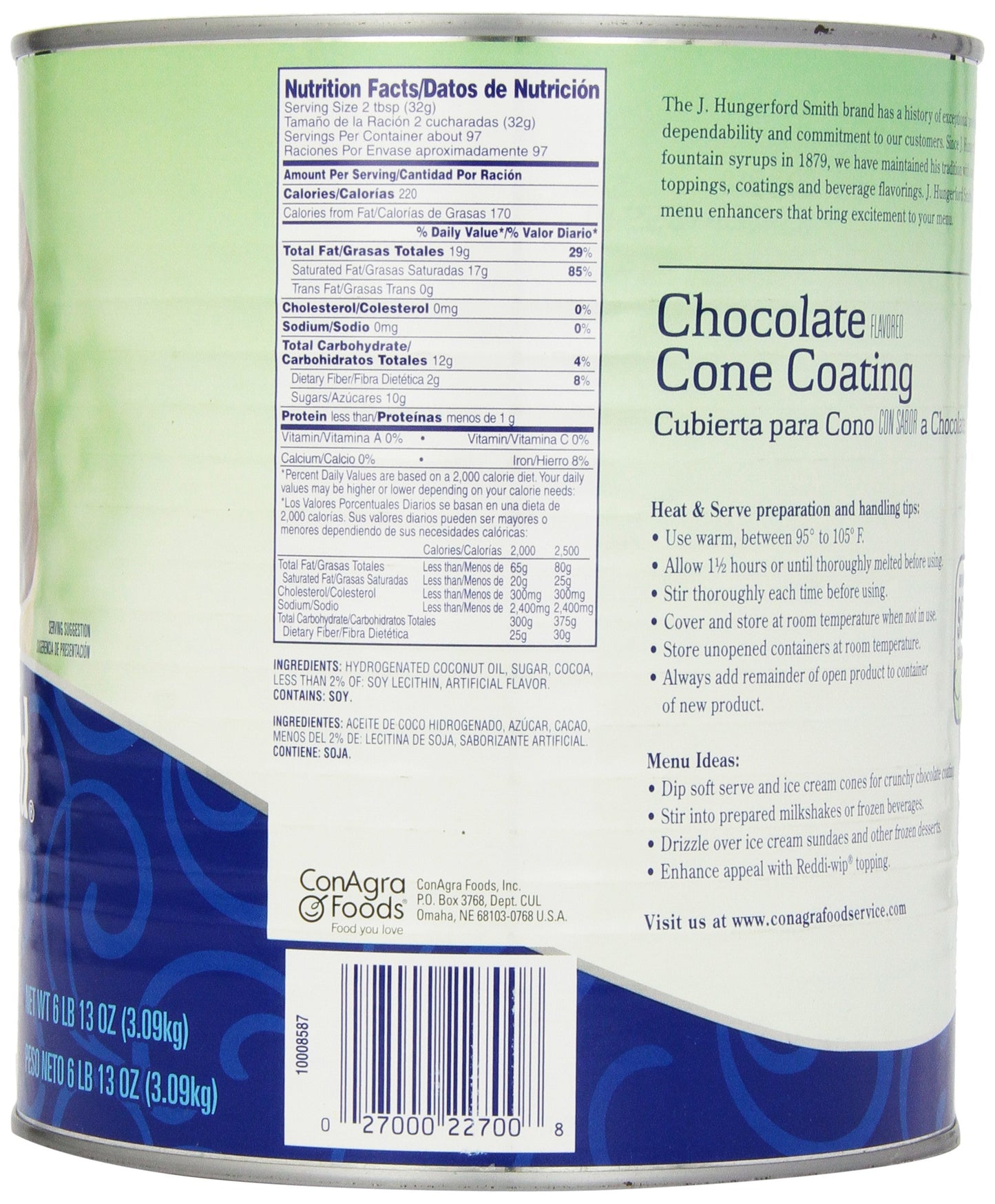J. Hungerford Smith Cone Coating, Chocolate, 6 Pound and 13 Ounce Tin