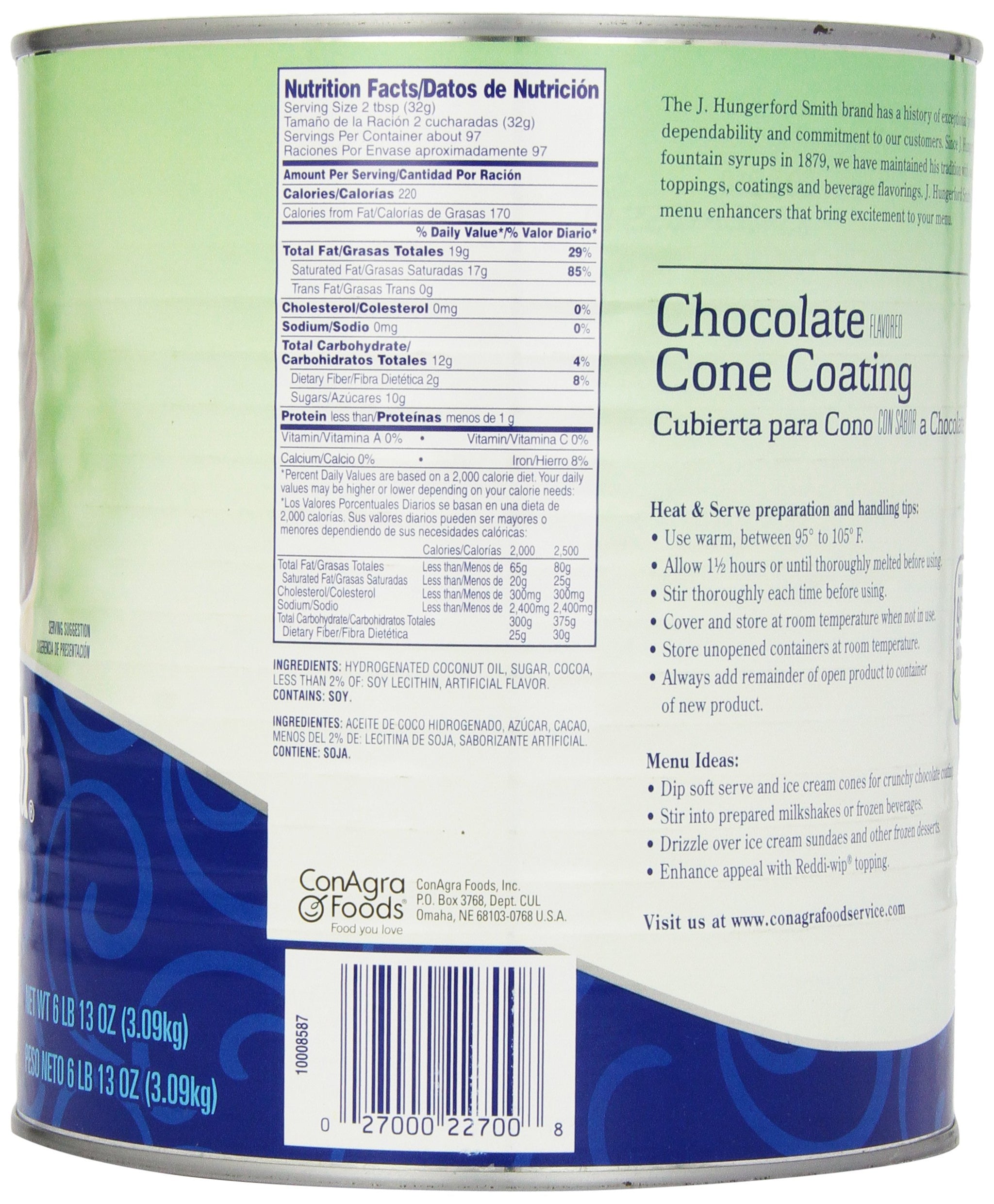J. Hungerford Smith Cone Coating, Chocolate, 6 Pound and 13 Ounce Tin