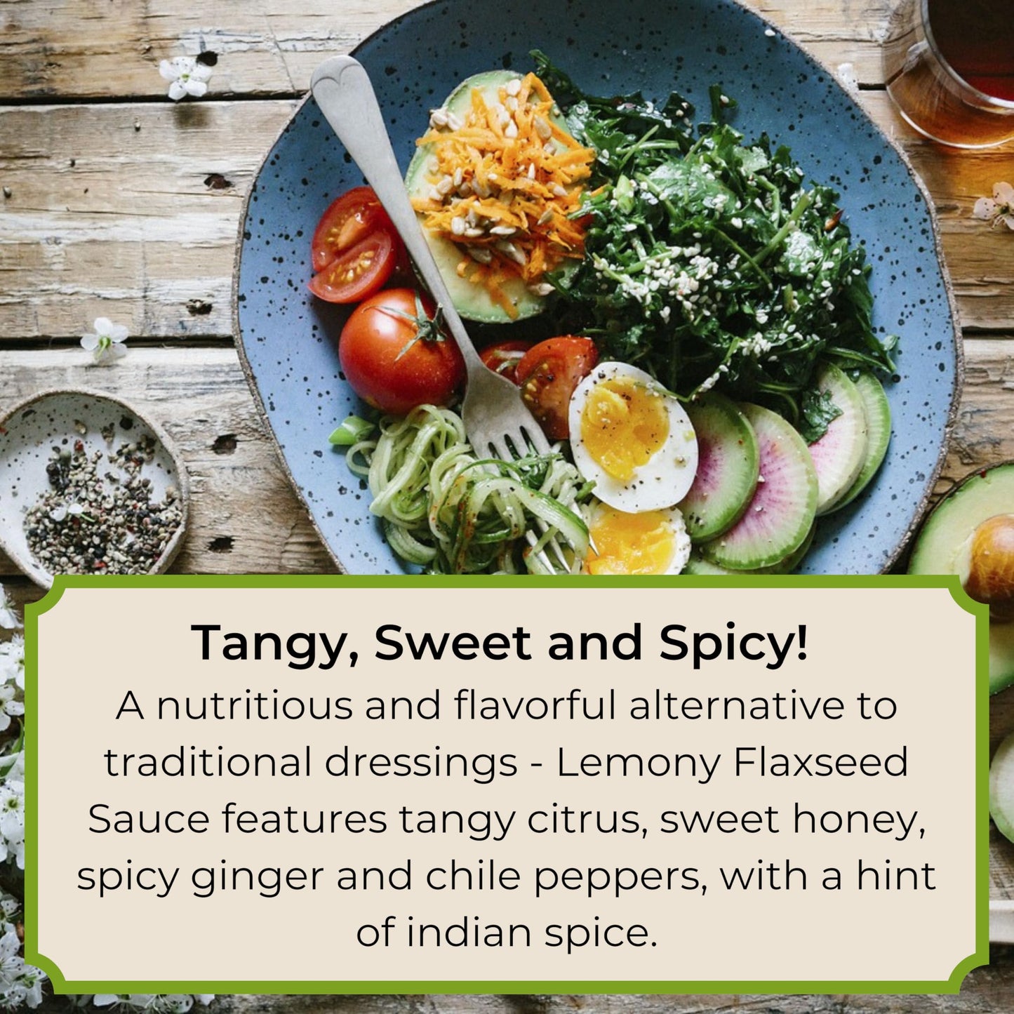 Laxmi’s Delights Lemony Flaxseed Dressing with Ginger and Honey - Spicy | Healthy Salad Dressing Packets, Organic, Vegetarian, Gluten Free, Dairy