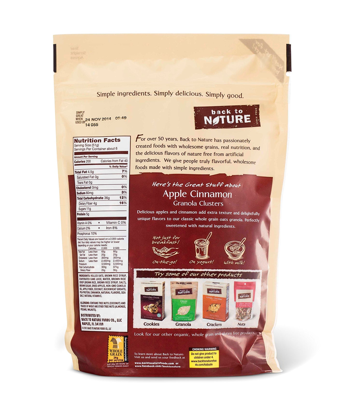 Back To Nature Granola Clusters Apple Cinnamon, 11-ounce Bags (Pack of 6)
