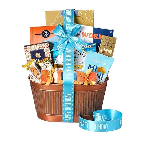 Broadway Basketeers Happy Birthday Gift Basket of Gourmet Sweets & Snacks Share the Joy with Jam Packed Birthday Gift Basket Perfect for Mom, Dad