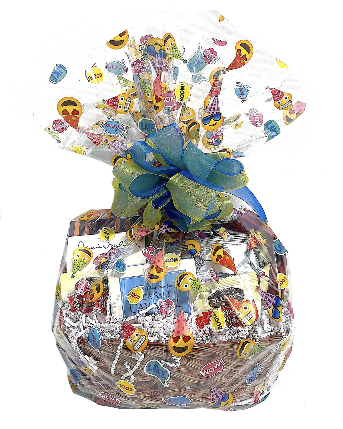 Hand-Crafted 54 Piece customizable chocolate gift basket of gourmet chocolates, cookies, and crunches. Tasty treats selected for businesses, clients