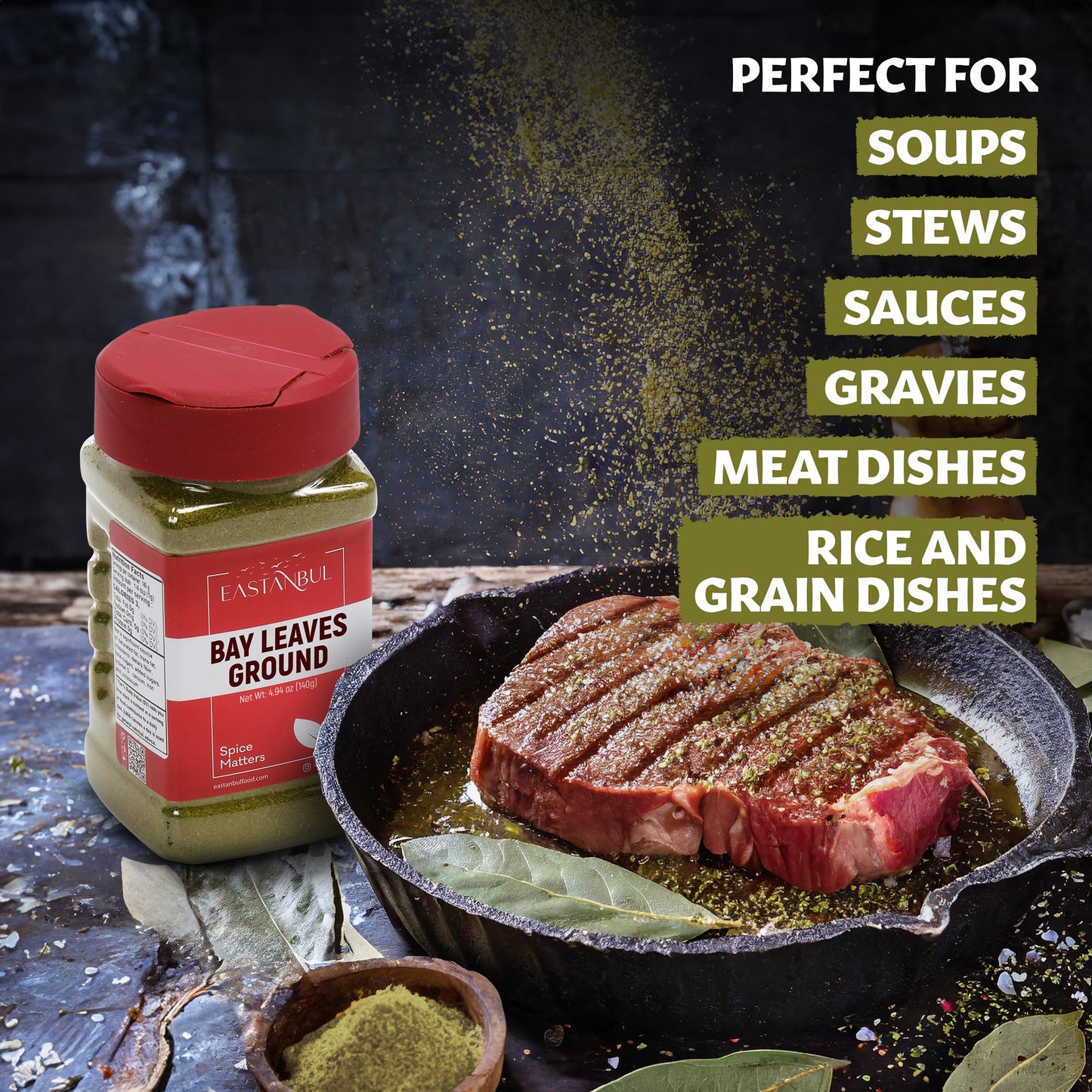 Eastanbul Ground Bay Leaves Powder, 4.94oz, Bay Leaf Powder, From Mediterranean, AKA Laurel Leaves, Hojas De Laurel Polvo Molido, Perfect For Soups