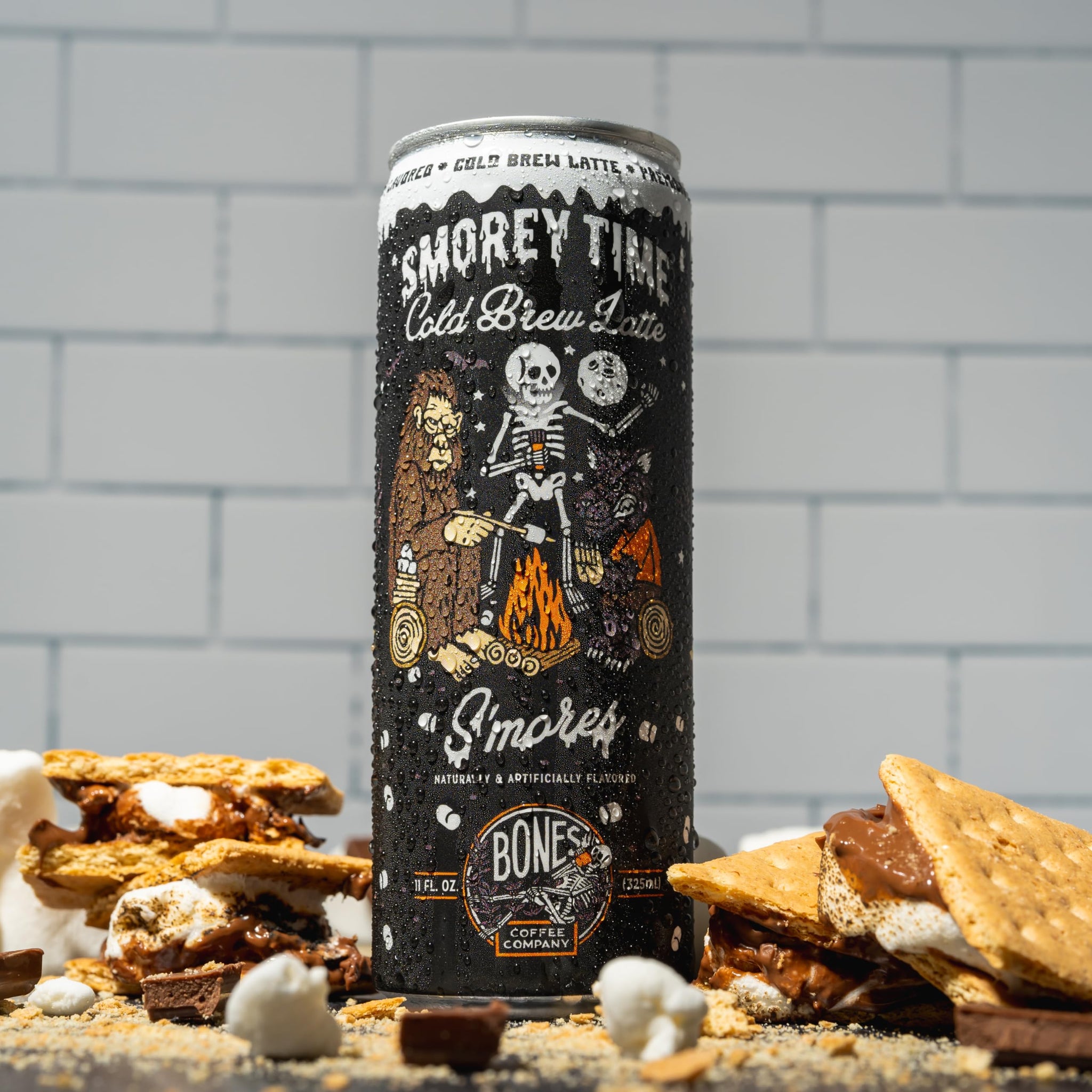 Bones Coffee Company S'mores Iced Coffee Latte - S'mores Flavored Canned Coffee Drink - 12 Pack Cans - 11 Oz Each