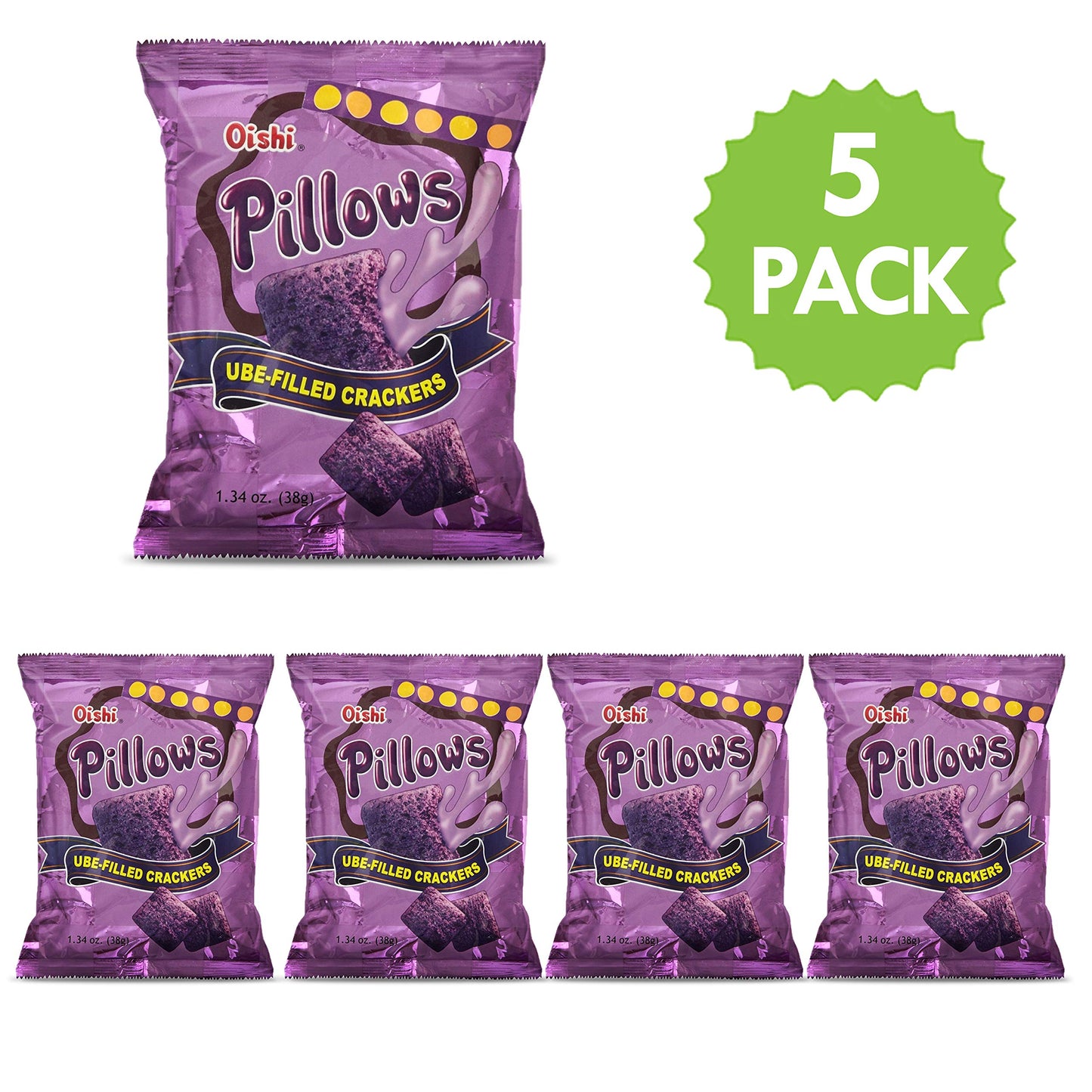 Oishi Pillows Ube Filled Crackers,1.34 Ounce Pack of 5