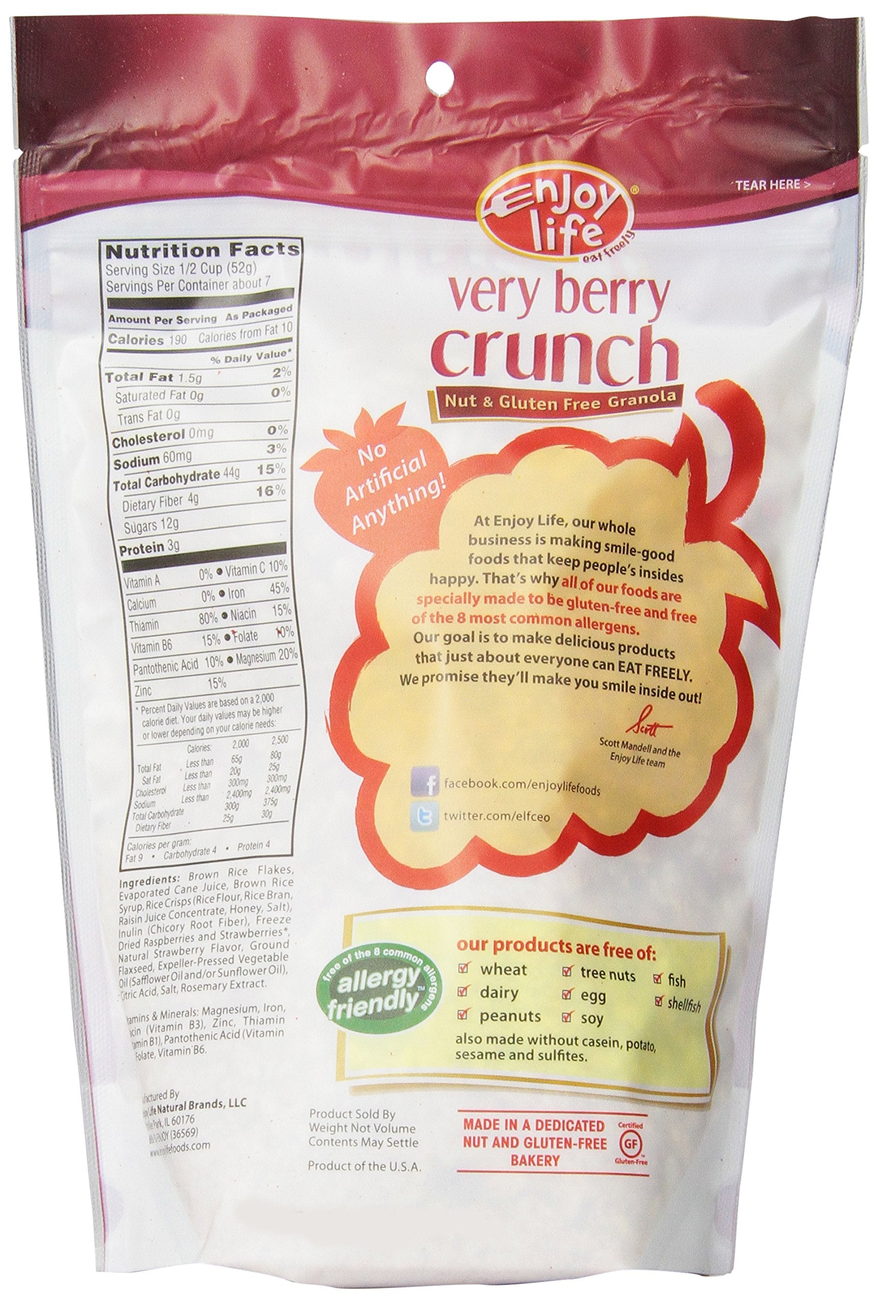 Enjoy Life Very Berry Crunch Granola, Gluten, Dairy, Nut & Soy Free,, 12.8-Ounce Bag (Pack of 6)