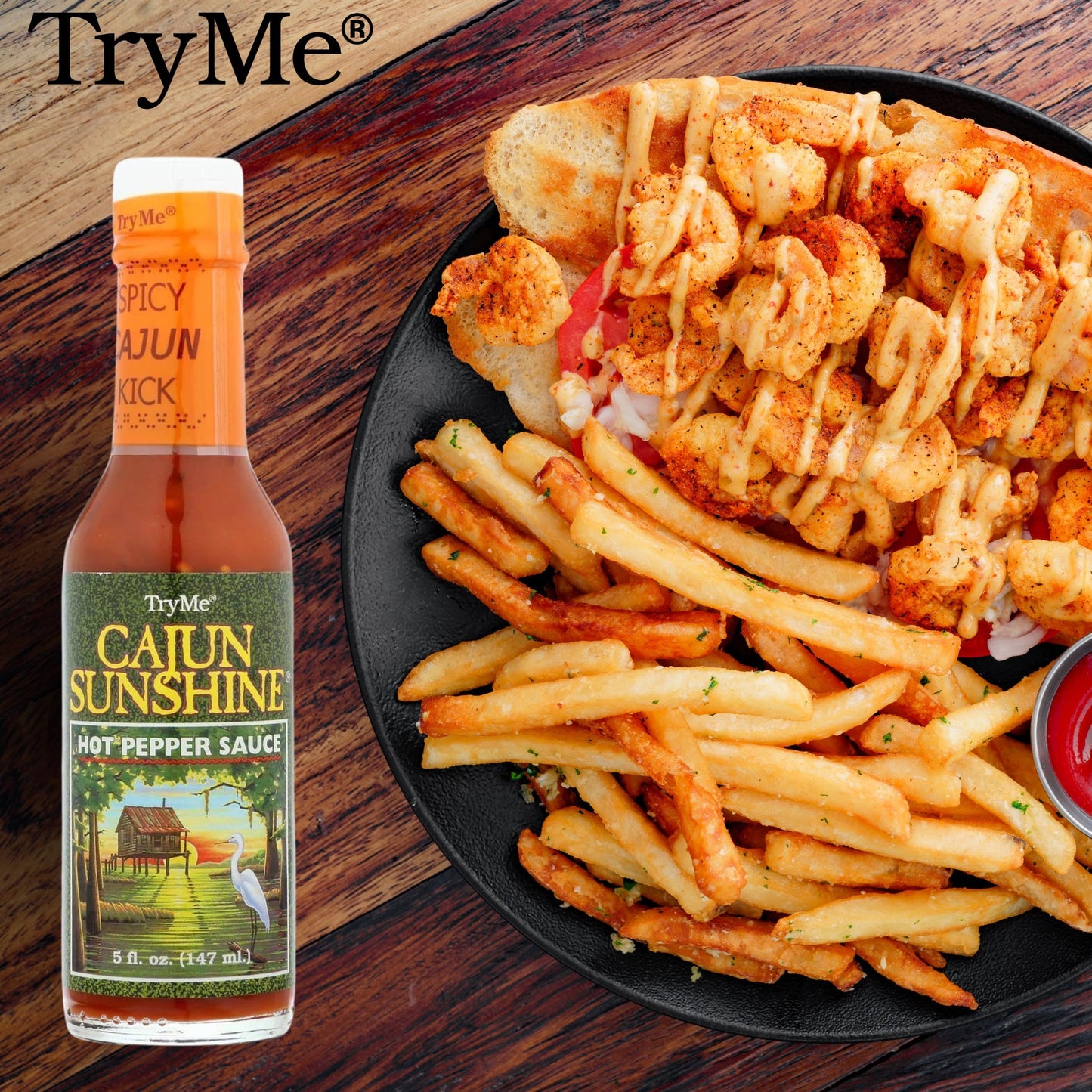 Try Me Cajun Sunshine Hot Pepper Sauce, 5oz Bottle (Pack of 1)
