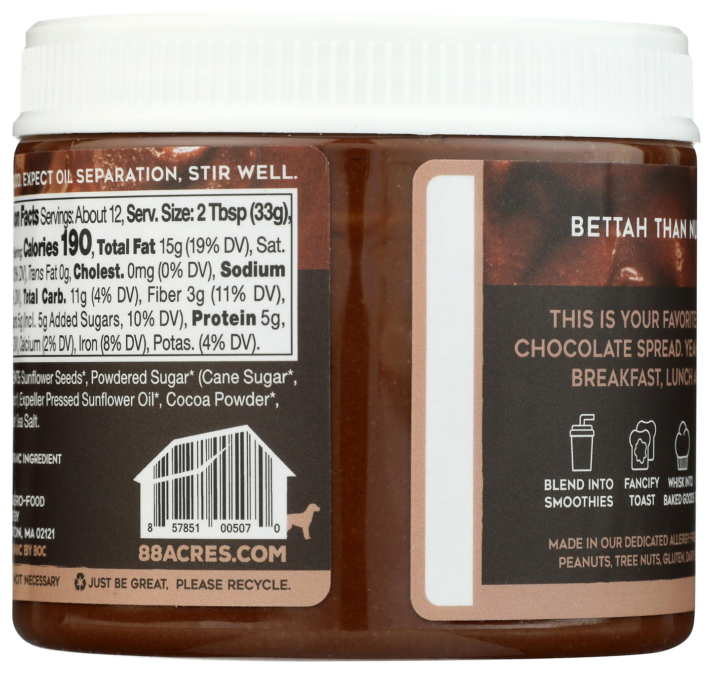 88 ACRES Organic Sunflower Seed Butter Chocolate, 14 OZ