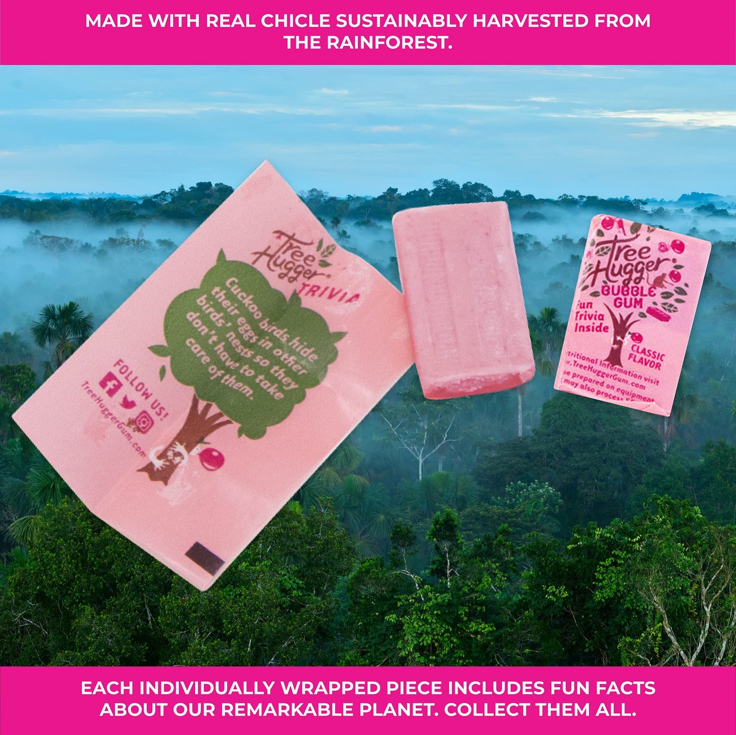 Tree Hugger Classic Bubble Gum Sweetened with 100% Tooth Friendly Xylitol, 1.4 oz /8 Pieces Per bag (Pack of 12 Bags)