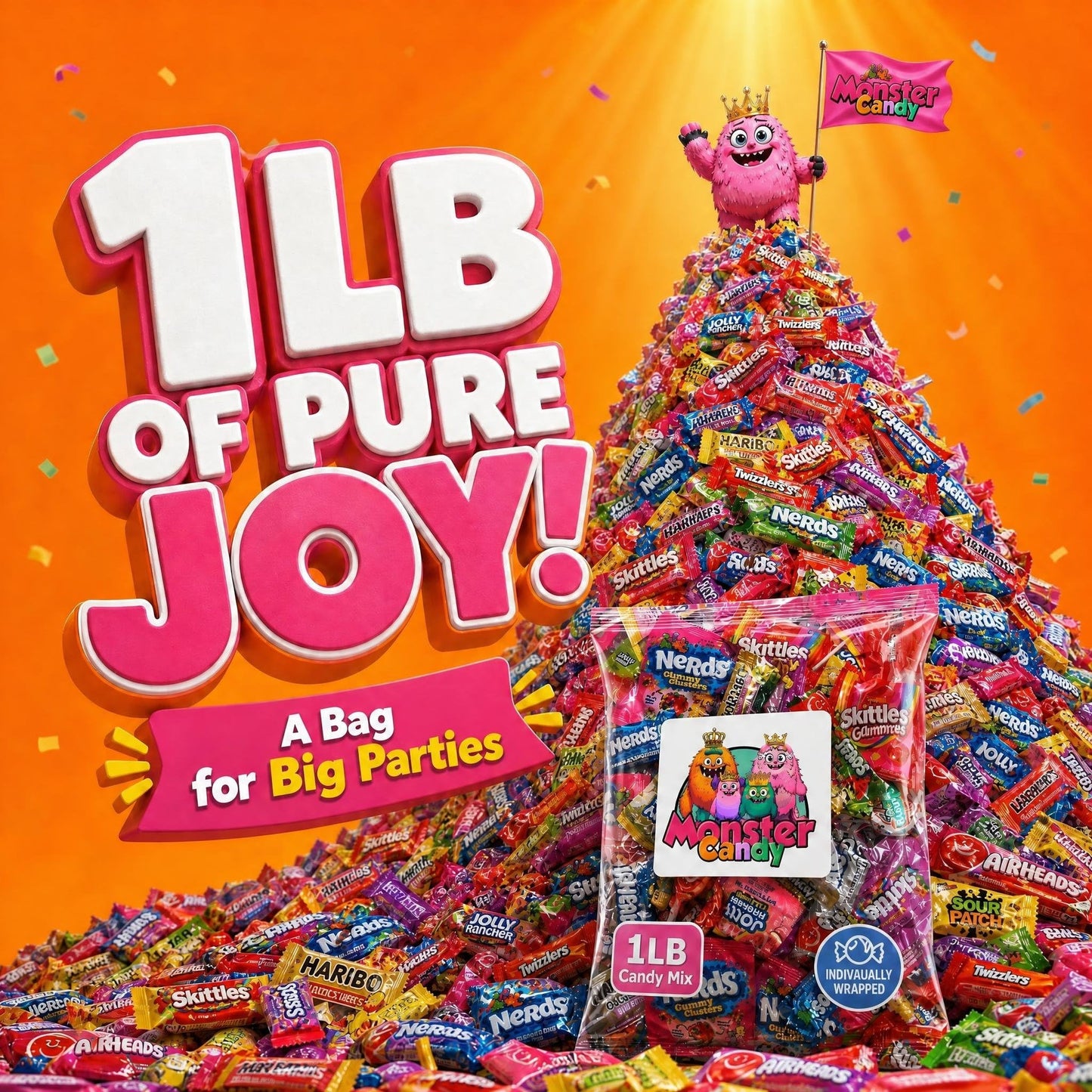 1 lb Bulk Candy Mix Variety Pack, Individually Wrapped Assorted Party Favors for Kids Goodie Bags, Pinata Stuffers and Birthday Treats