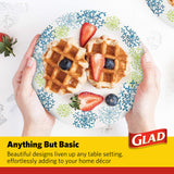 Glad Everyday Round Paper Plates, Blue Hydrangea Print Disposable Dinner Plates for Meals and Parties, Soak Proof and Cut Resistant, Microwave Safe