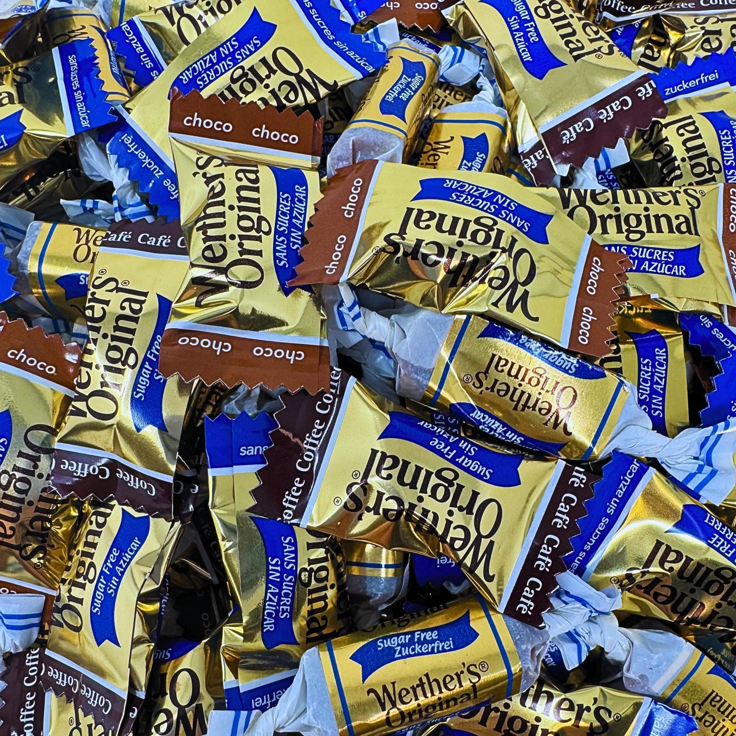 Werther's Original Premium Sugar Free Hard & Soft Chewy 4 Flavors Assortment 1-Lb Creamy Caramel, Rich Chocolate, Smooth Coffee Hard Candies And Soft