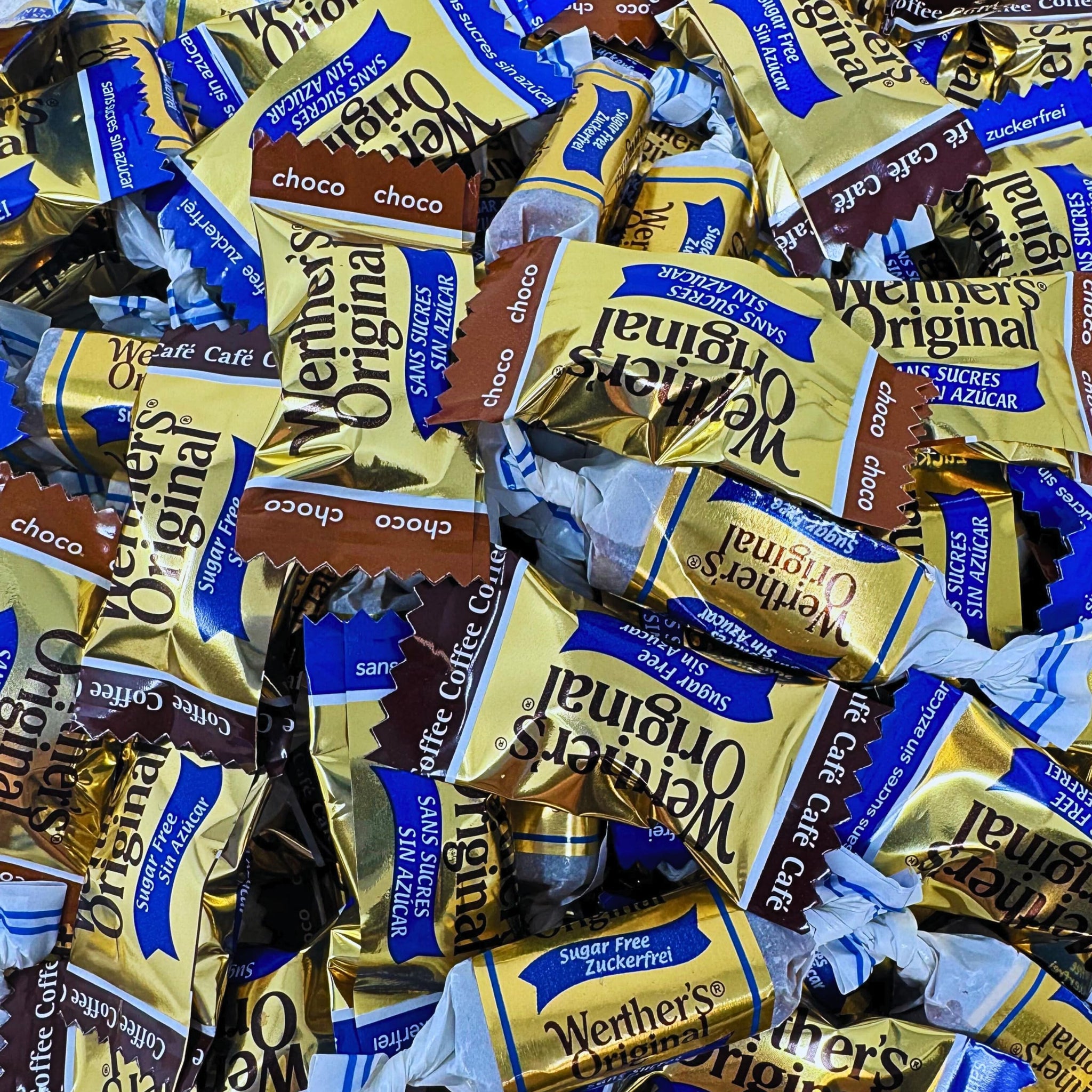 Werther's Original Premium Sugar Free Hard & Soft Chewy 4 Flavors Assortment 1-Lb Creamy Caramel, Rich Chocolate, Smooth Coffee Hard Candies And Soft