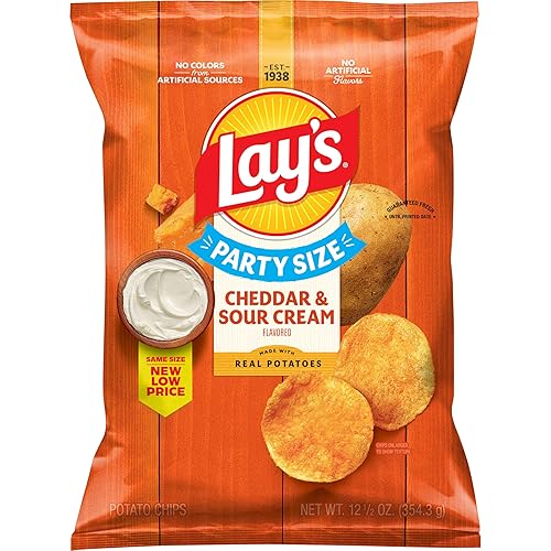 Lay's Potato Chips, Cheddar and Sour Cream Snacks, Party Size, 12.5oz Bag