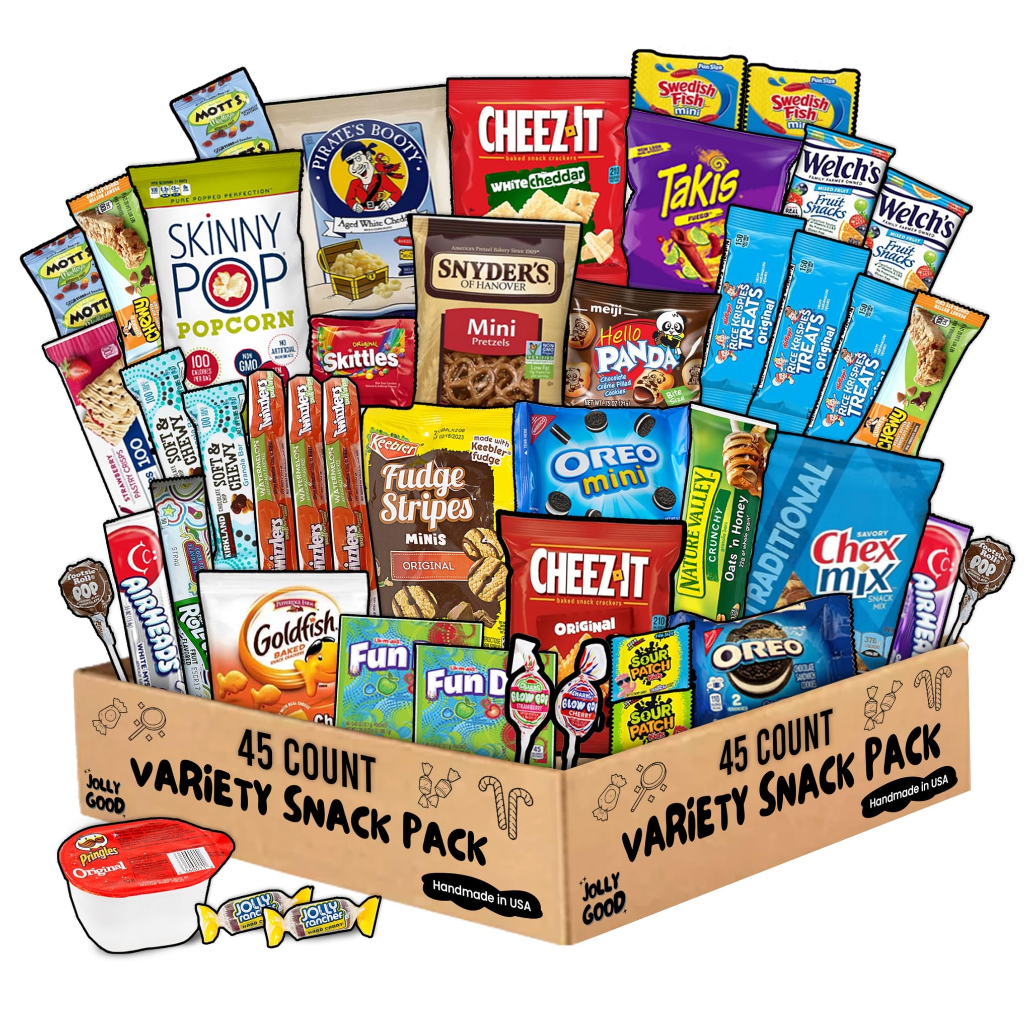 45 Count Variety Snack Box Care Package Gift Basket Snack Pack Candy Treats Chips Cookies for Adults Kids Grandkids Teens College Students Guys Girls
