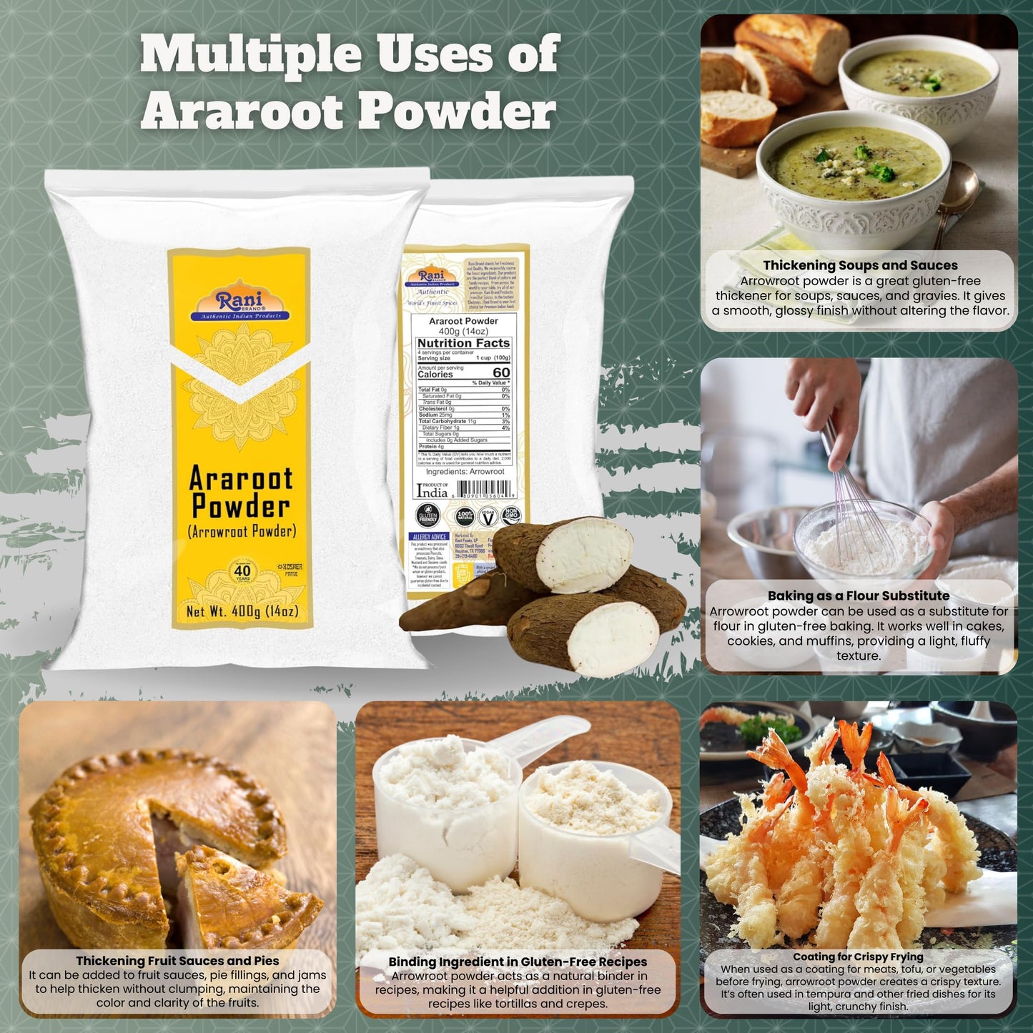 Rani Araroot (Arrowroot) Powder, Starch 14oz (400g) ~ All Natural | Gluten Friendly | No Color | Vegan | NON-GMO | Kosher | Indian Origin